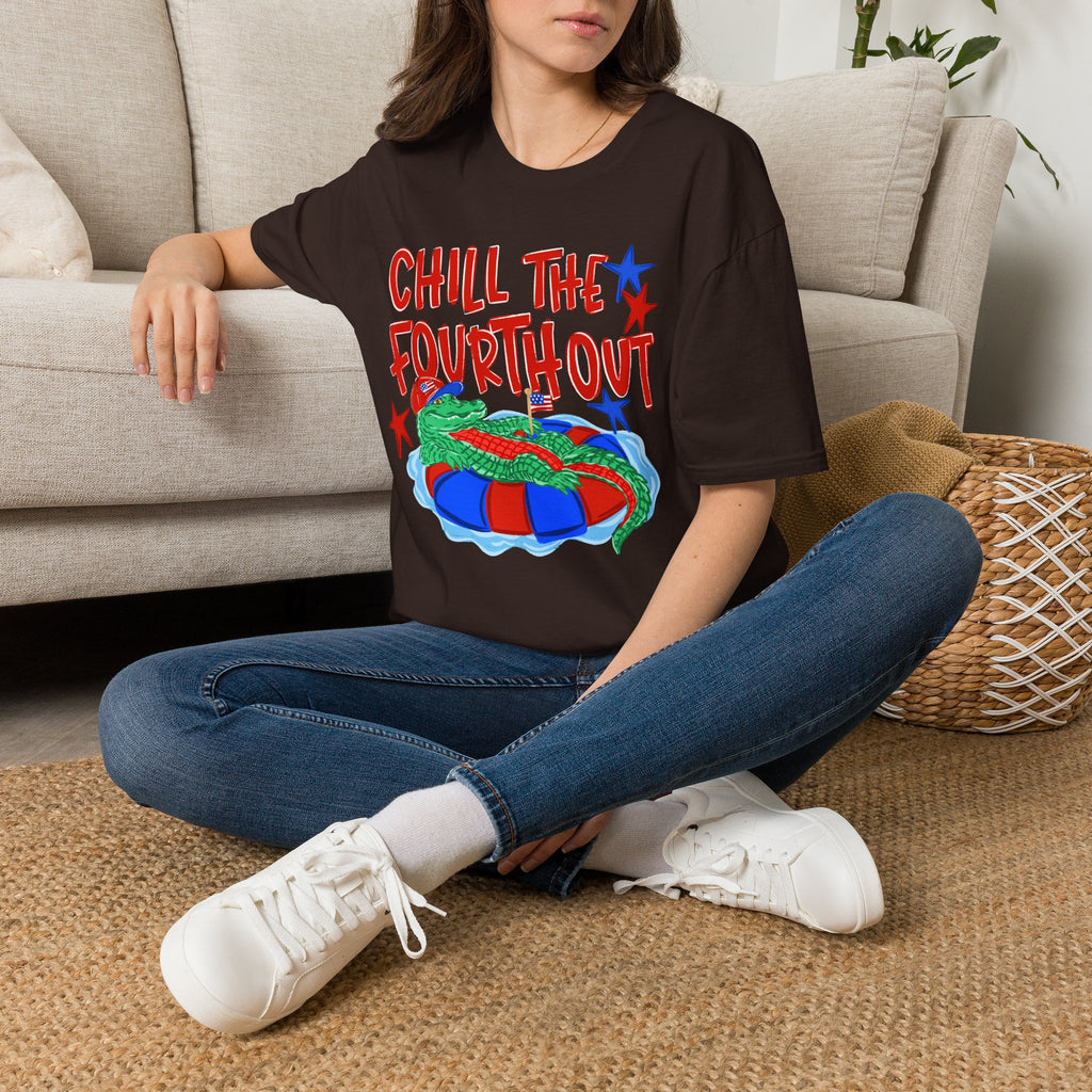 Chill the Fourth Out With Hat T-Shirt — Patriotic Alligator 4th of July Tee