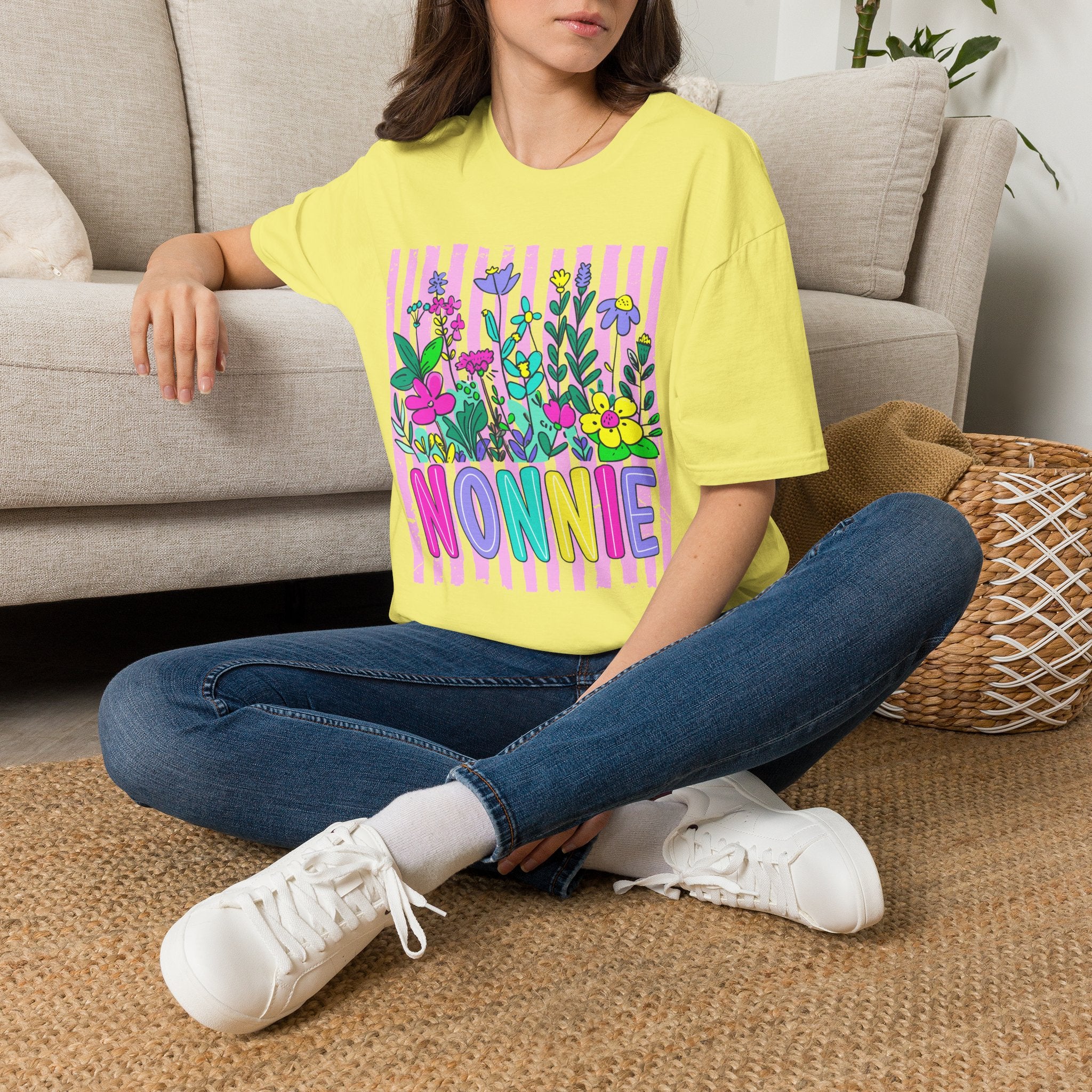 Grandma 'NONNIE' Floral T-Shirt — Colorful Garden Gift for Grandmother