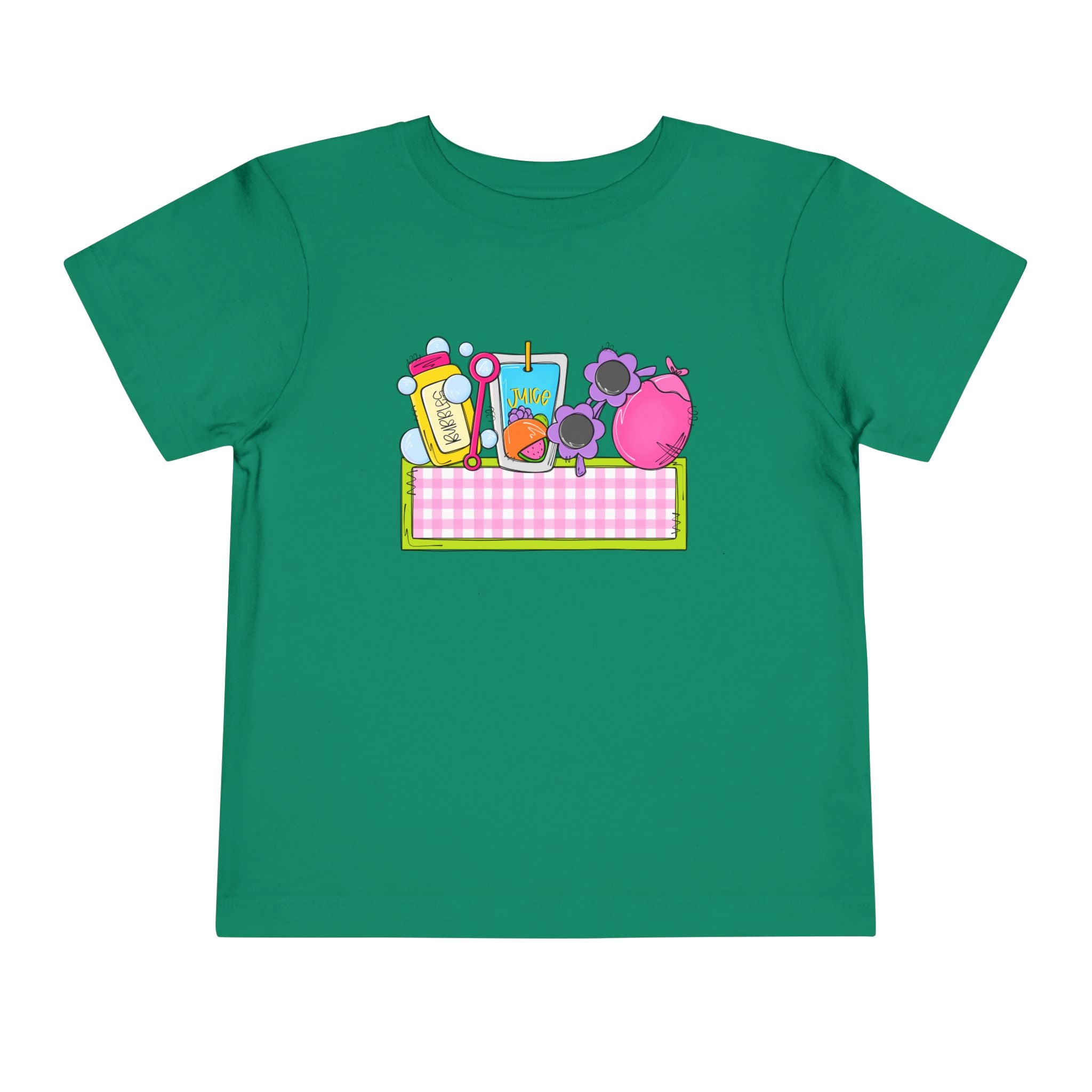 Toddler Tee — Pink Pig & Snacks Name-Plate Graphic