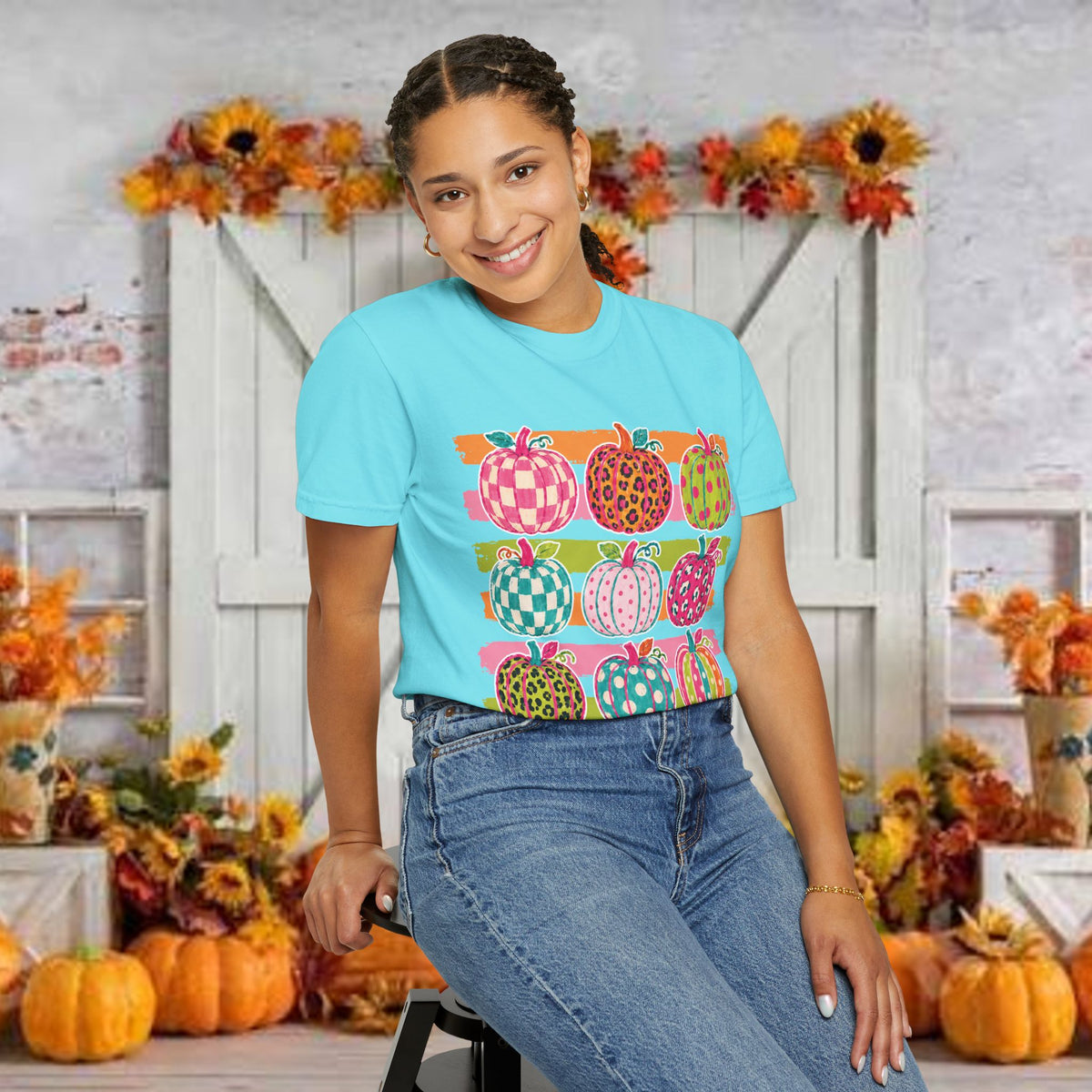 Striped Preppy Neon Fall Pumpkin Bow