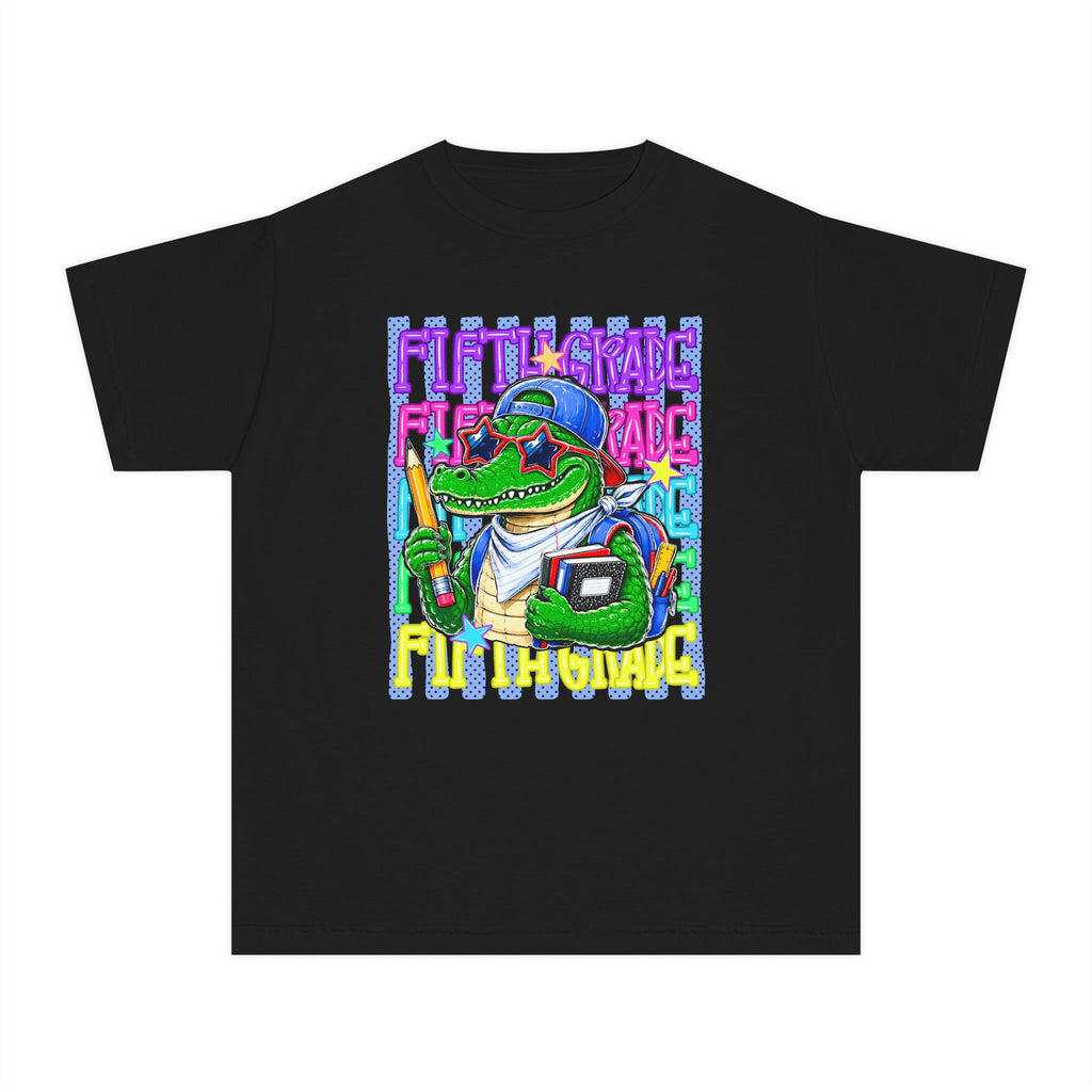 Youth Tee — Colorful Back-to-School Alligator Graphic "Fifth Grade"