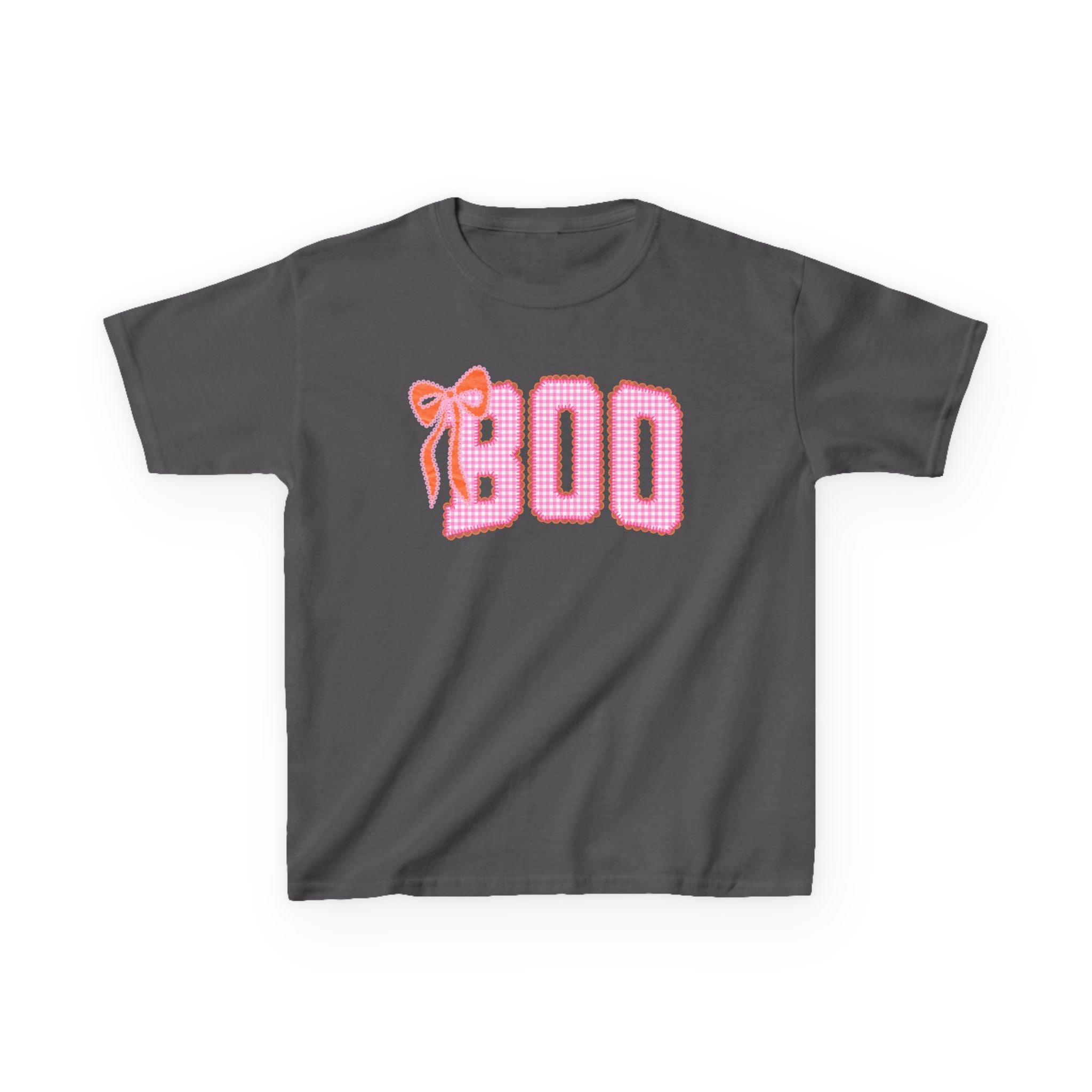 Kids Tee - Pink "BOO" Halloween Graphic with Bow