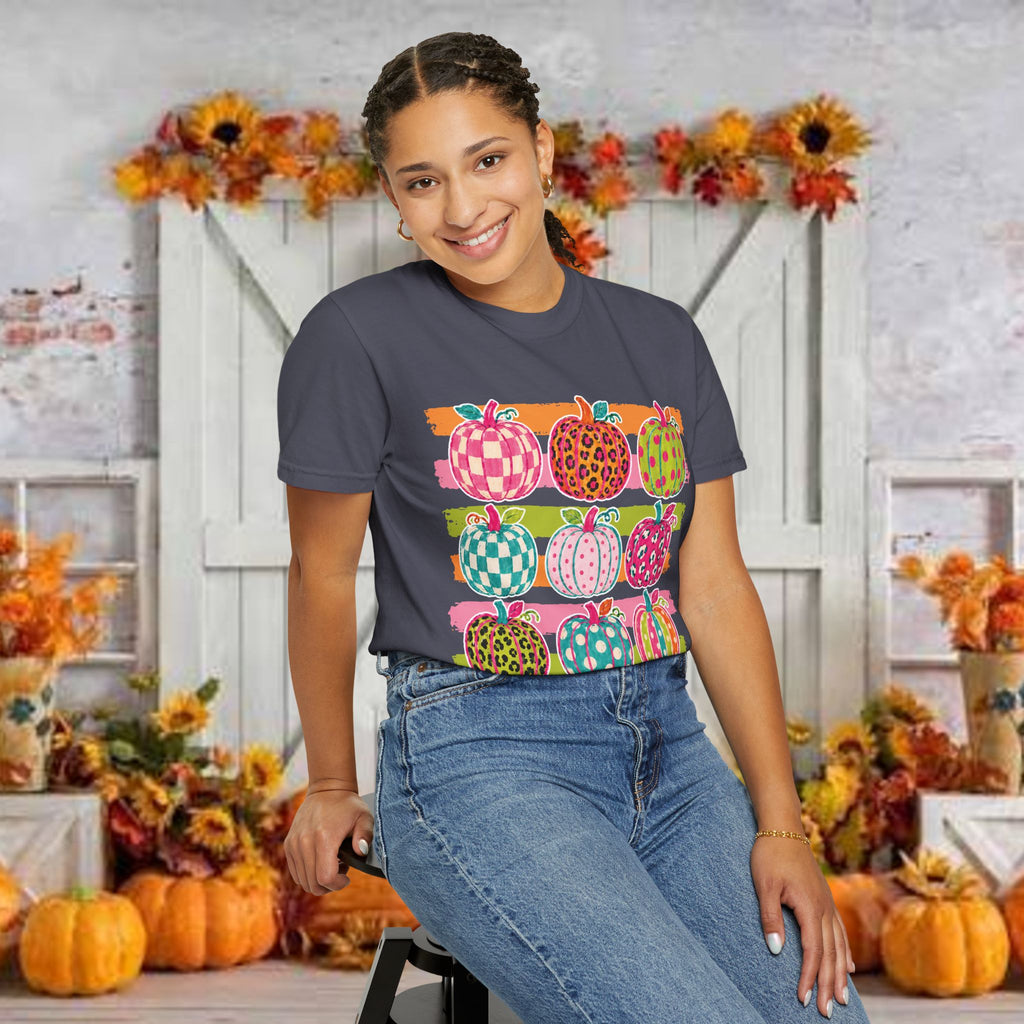 Striped Preppy Neon Fall Pumpkin Bow