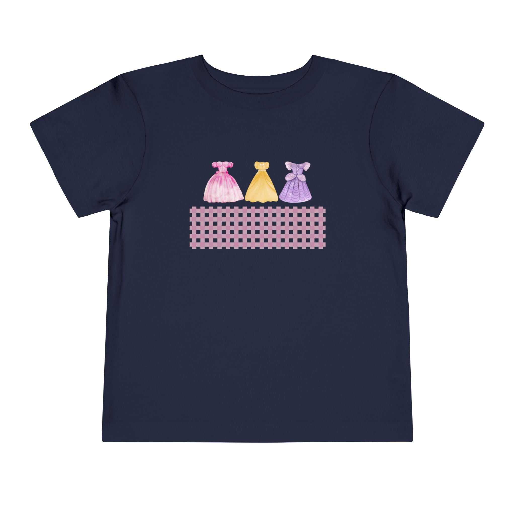 Toddler Tee — Pastel Princess Dresses Graphic (Pink Gingham)