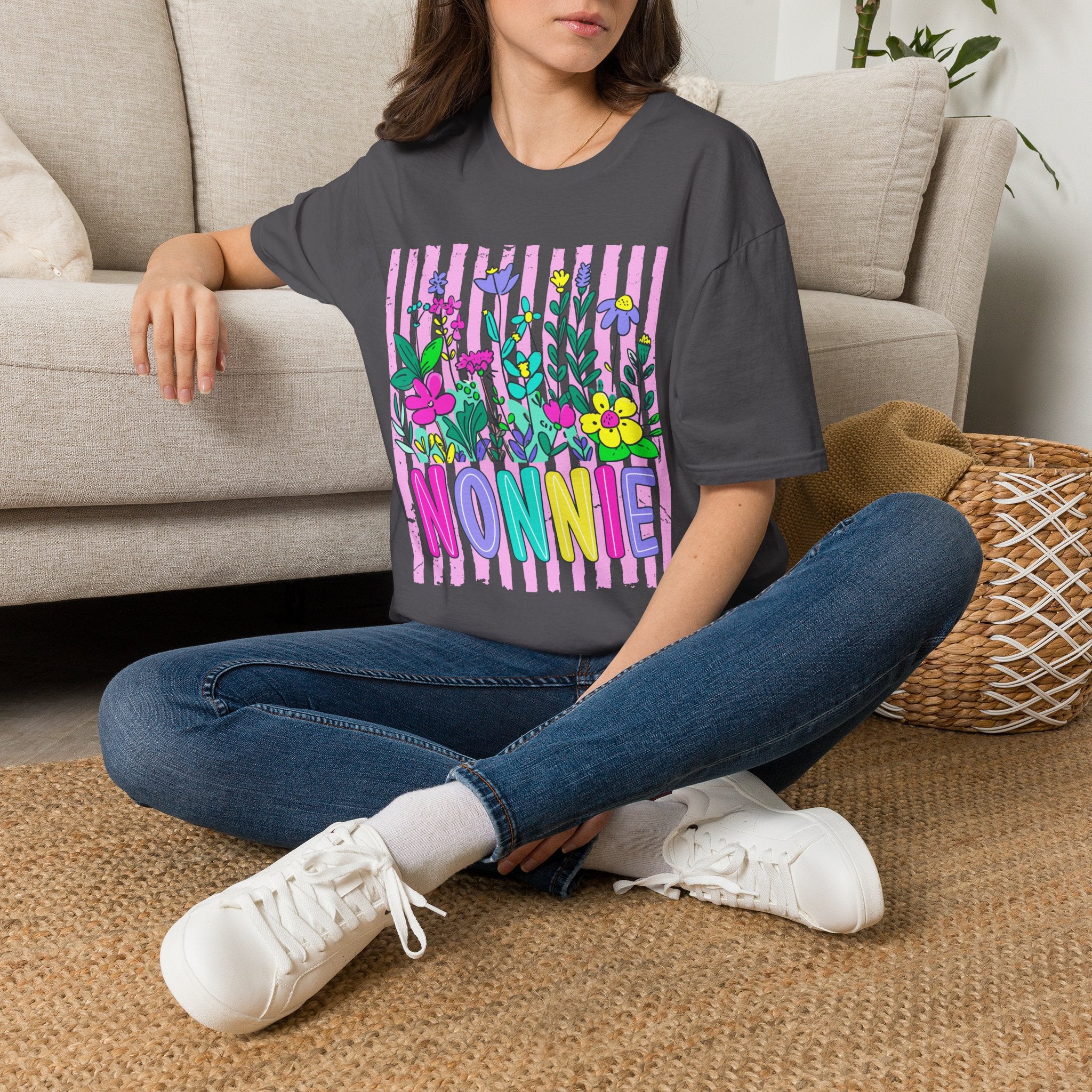 Grandma 'NONNIE' Floral T-Shirt — Colorful Garden Gift for Grandmother