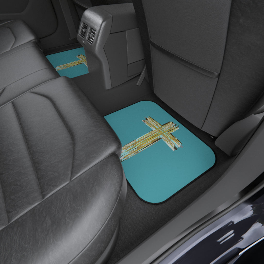 Religious Car Mats (Set of 4) — Teal Cross Non‑Slip Floor Mats
