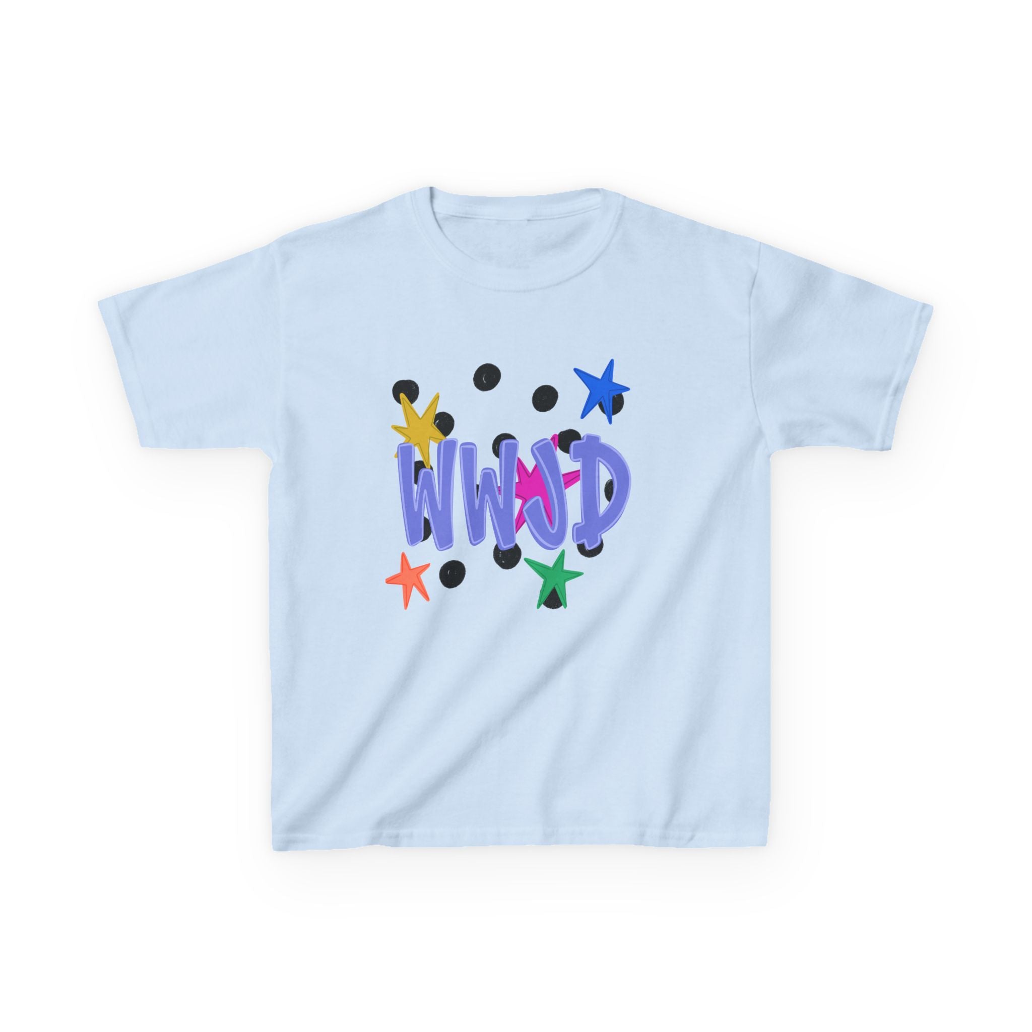 Kids Tee — Colorful "WWJD" Stars Graphic