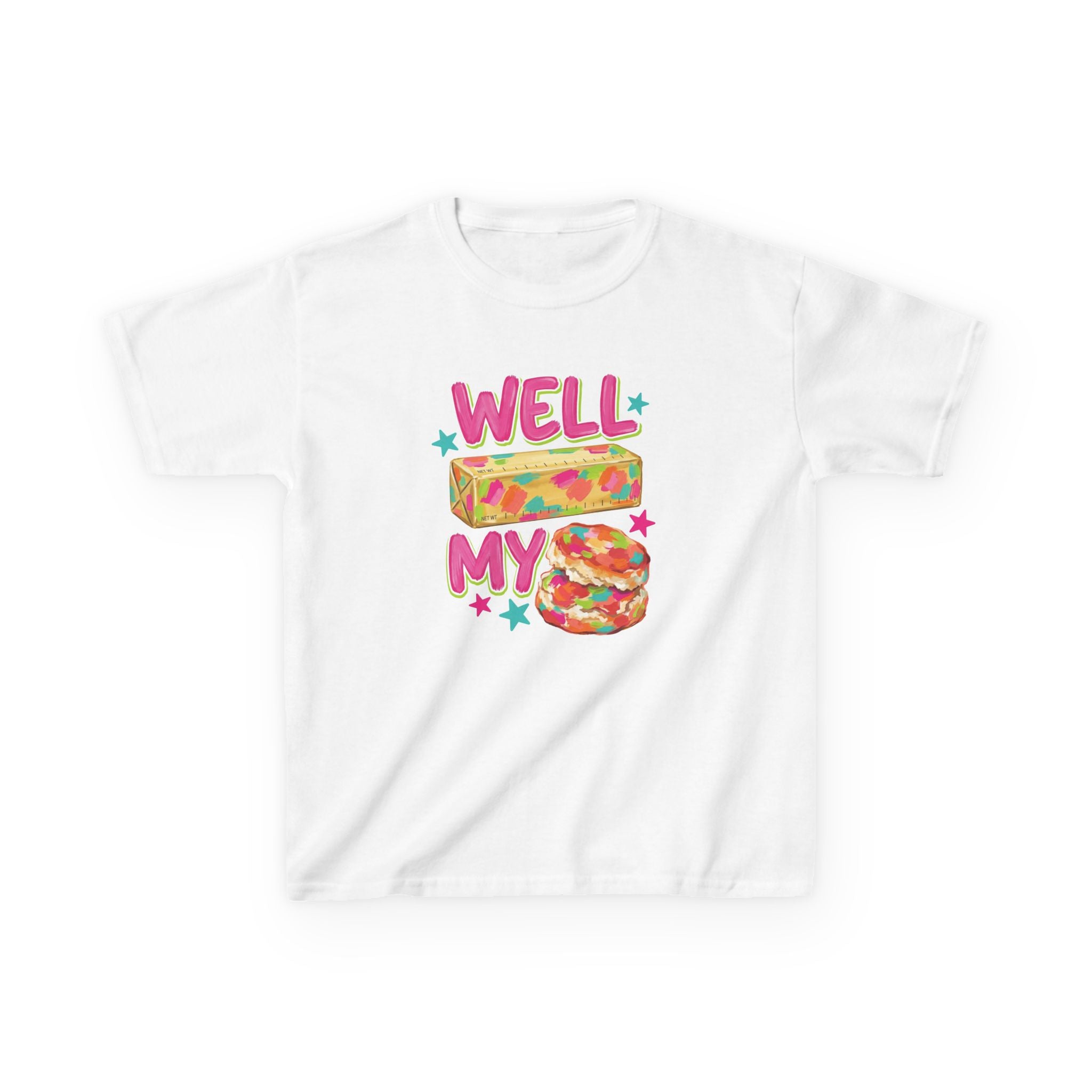 Kids Tee — "Well Butter My Biscuit" Colorful Graphic