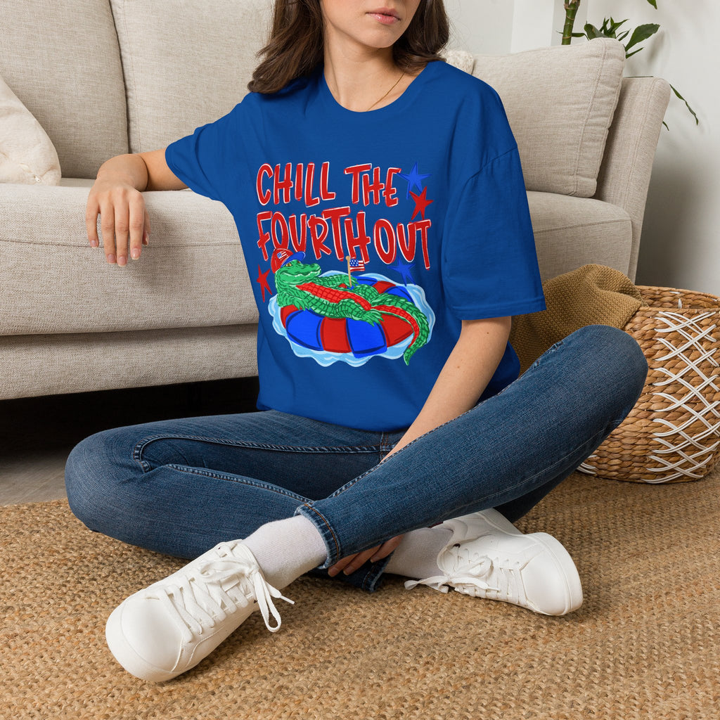 Chill the Fourth Out With Hat T-Shirt — Patriotic Alligator 4th of July Tee