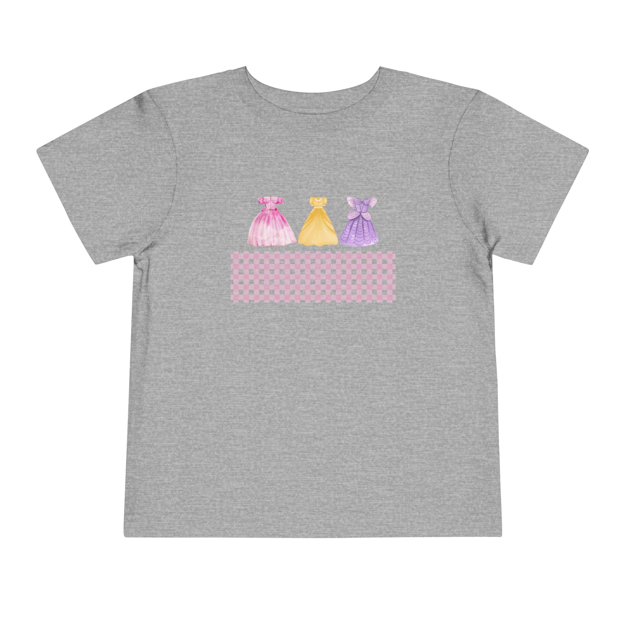Toddler Tee — Pastel Princess Dresses Graphic (Pink Gingham)