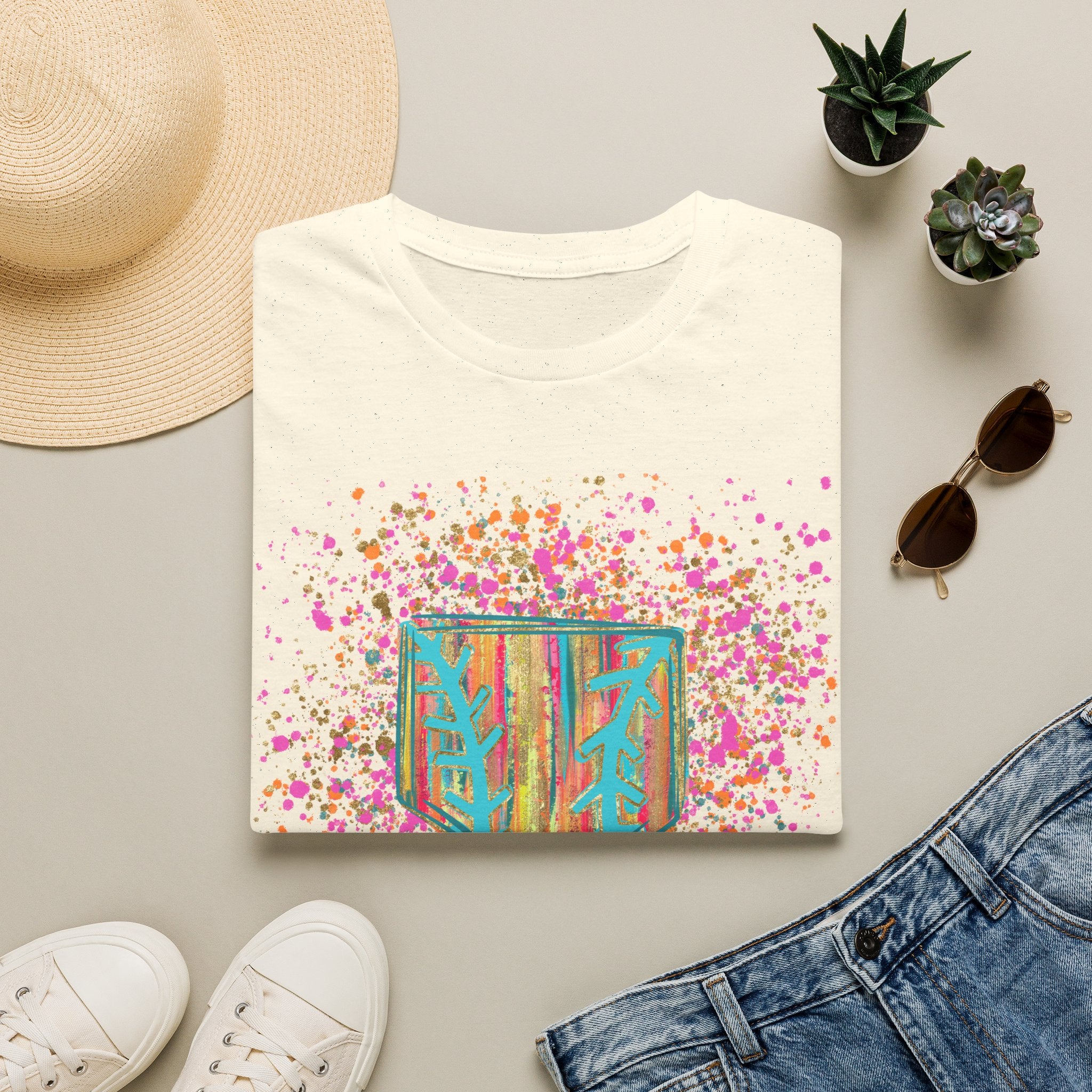 Colorful Floral Shield T-Shirt — Boho Painted Crest Graphic Tee