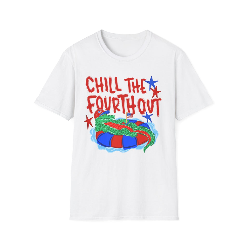 Chill the Fourth Out With Hat T-Shirt — Patriotic Alligator 4th of July Tee
