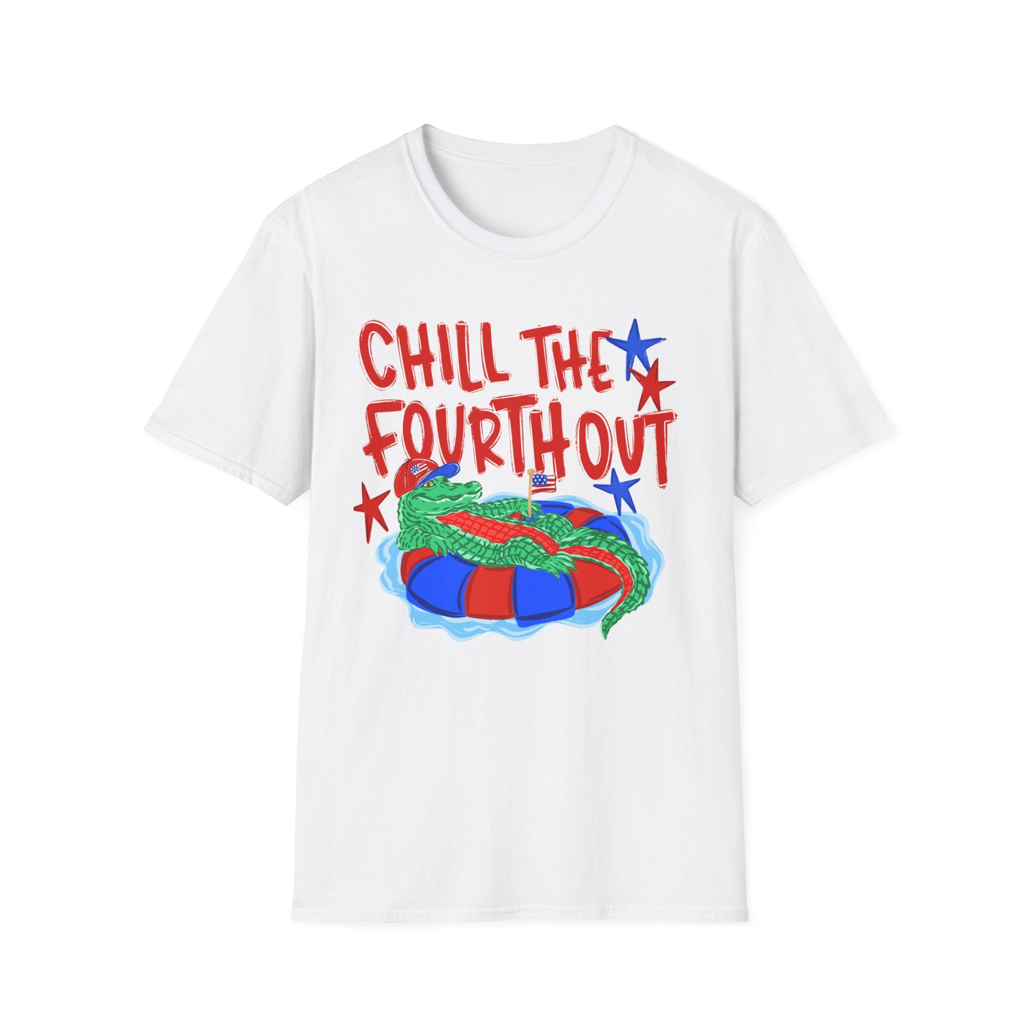 Chill the Fourth Out With Hat T-Shirt — Patriotic Alligator 4th of July Tee