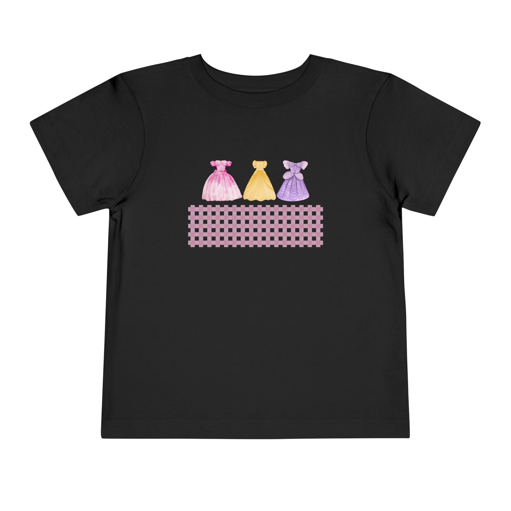 Toddler Tee — Pastel Princess Dresses Graphic (Pink Gingham)
