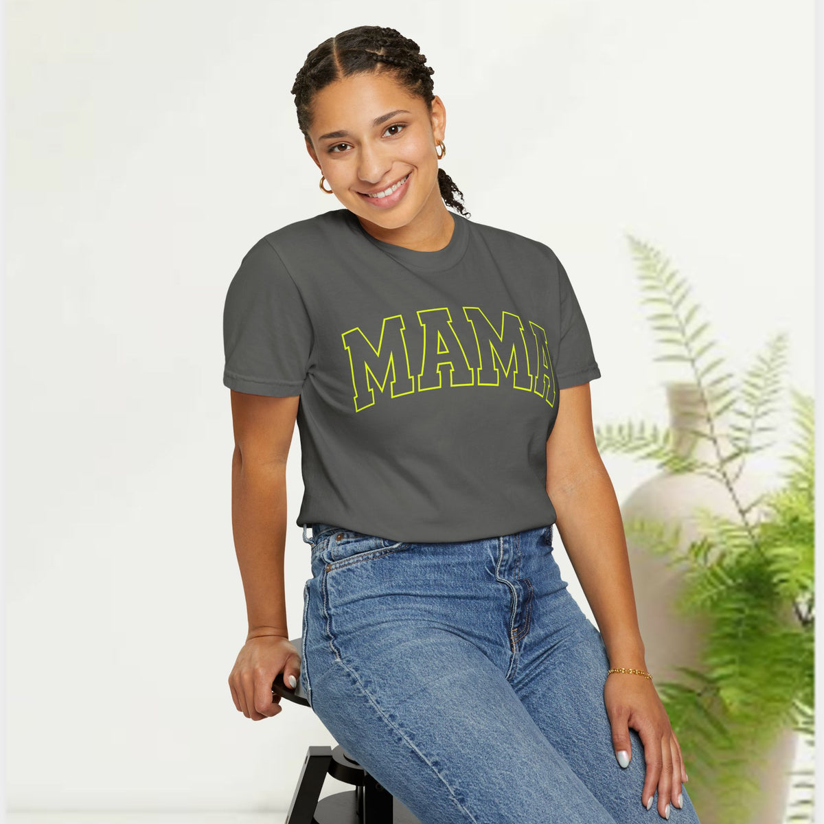 Mama Yellow Graphic T-Shirt — Vintage Collegiate Mom Tee