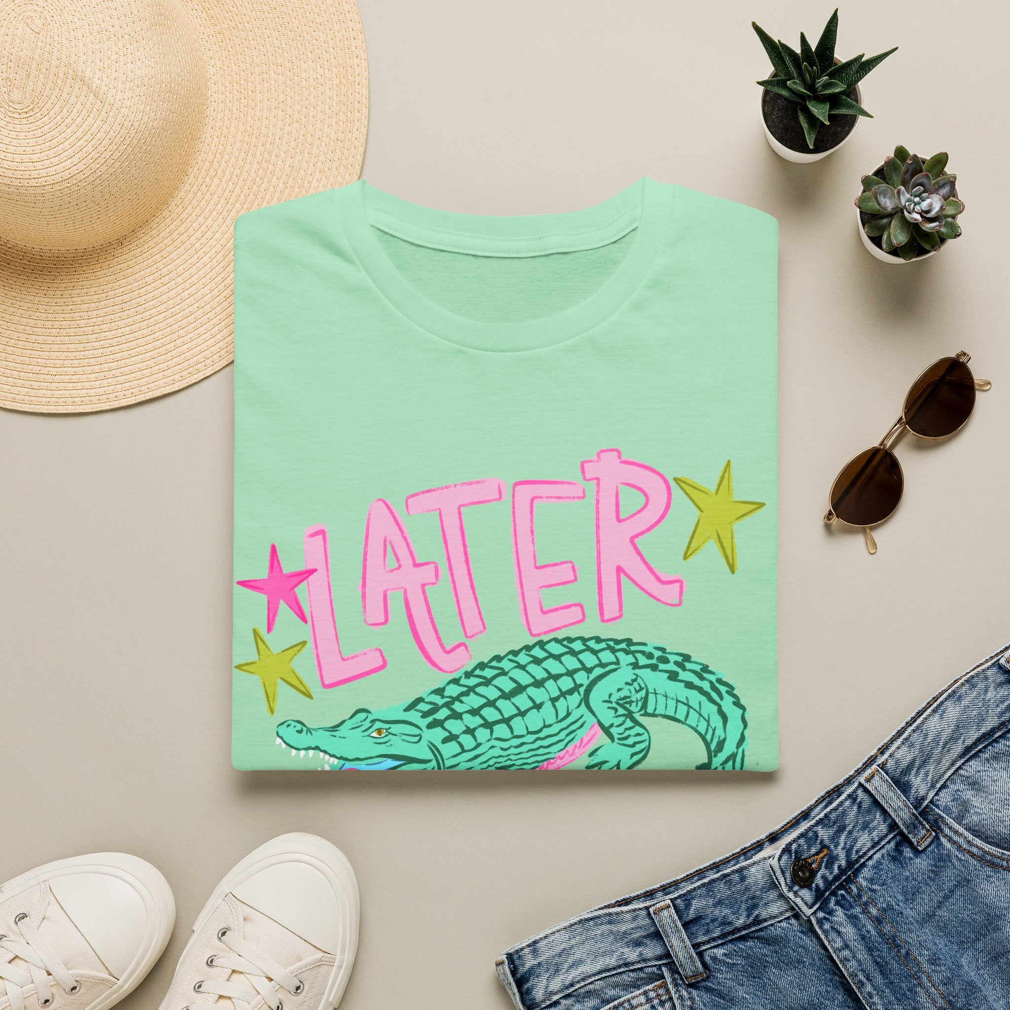 Later Croc Graphic T-Shirt — Retro Pastel Alligator Tee