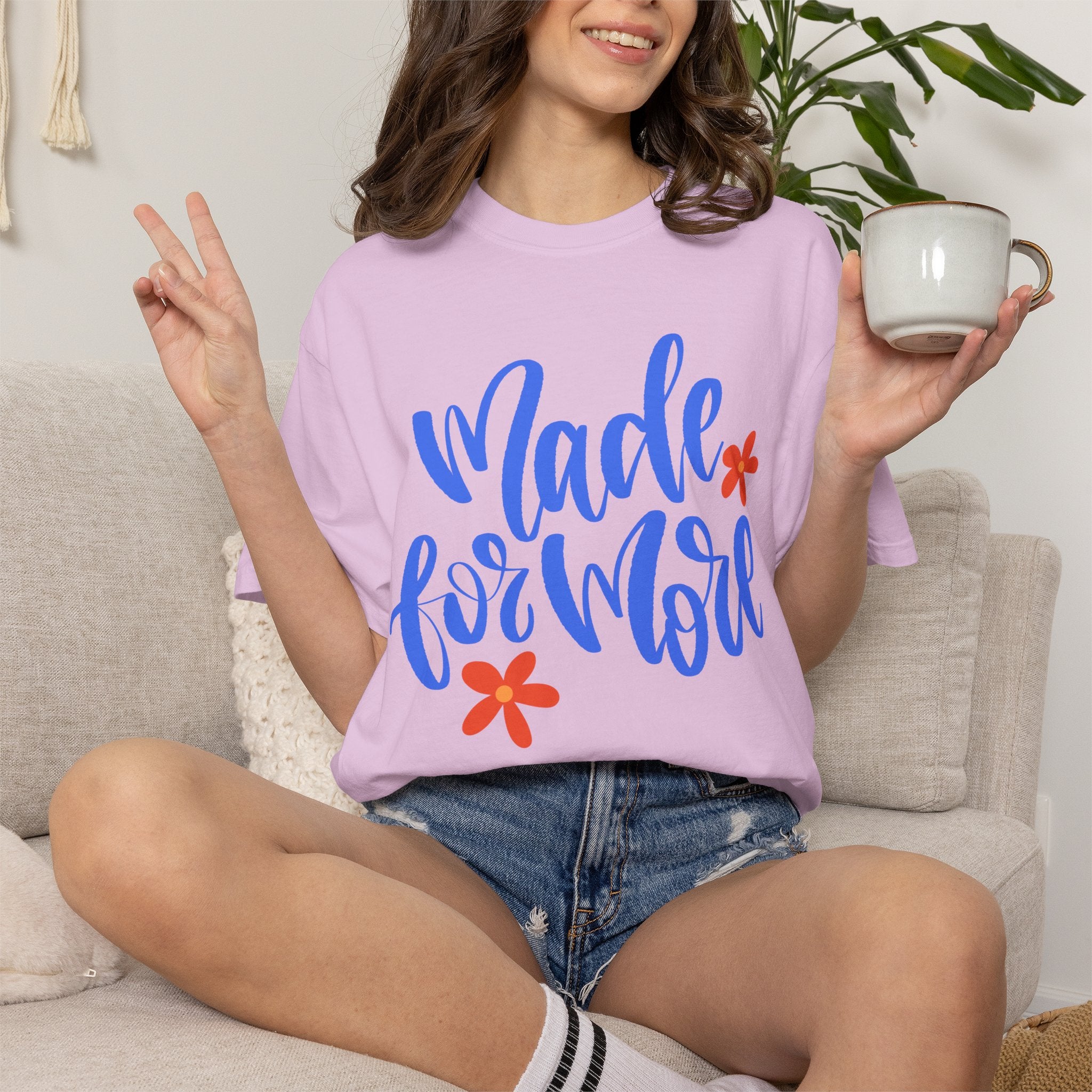 Made for More T-Shirt (Blue Font) — Inspirational Script Tee with Floral Accents