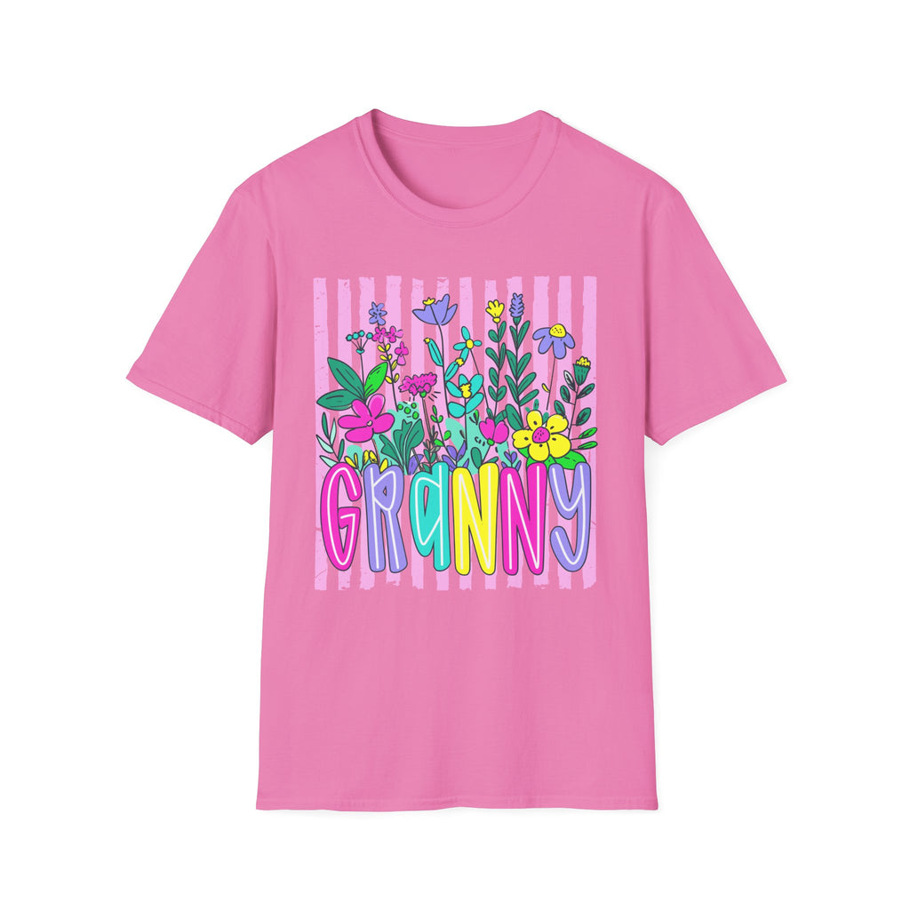 Granny Floral Graphic T-Shirt — Colorful Striped Bouquet Tee