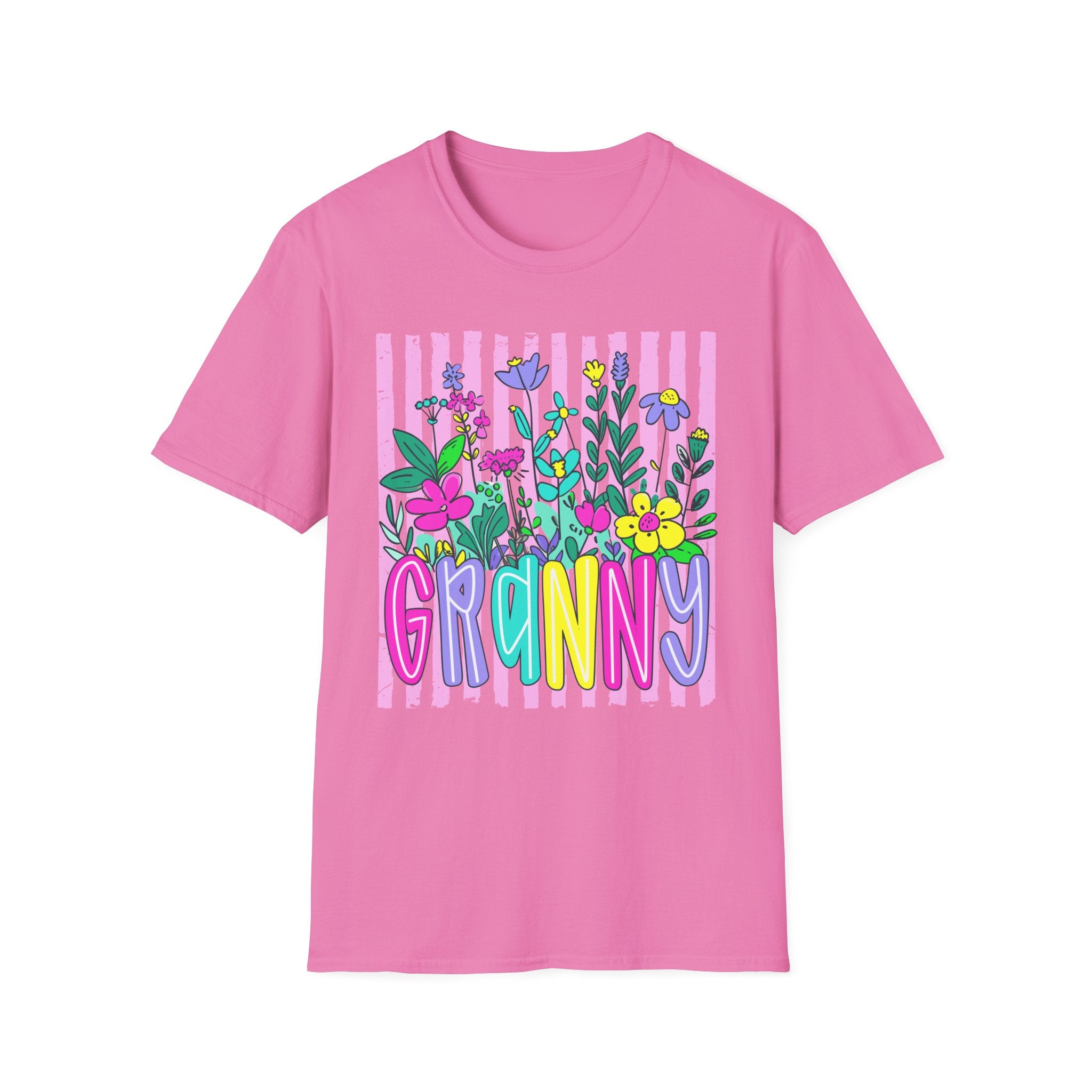 Granny Floral Graphic T-Shirt — Colorful Striped Bouquet Tee
