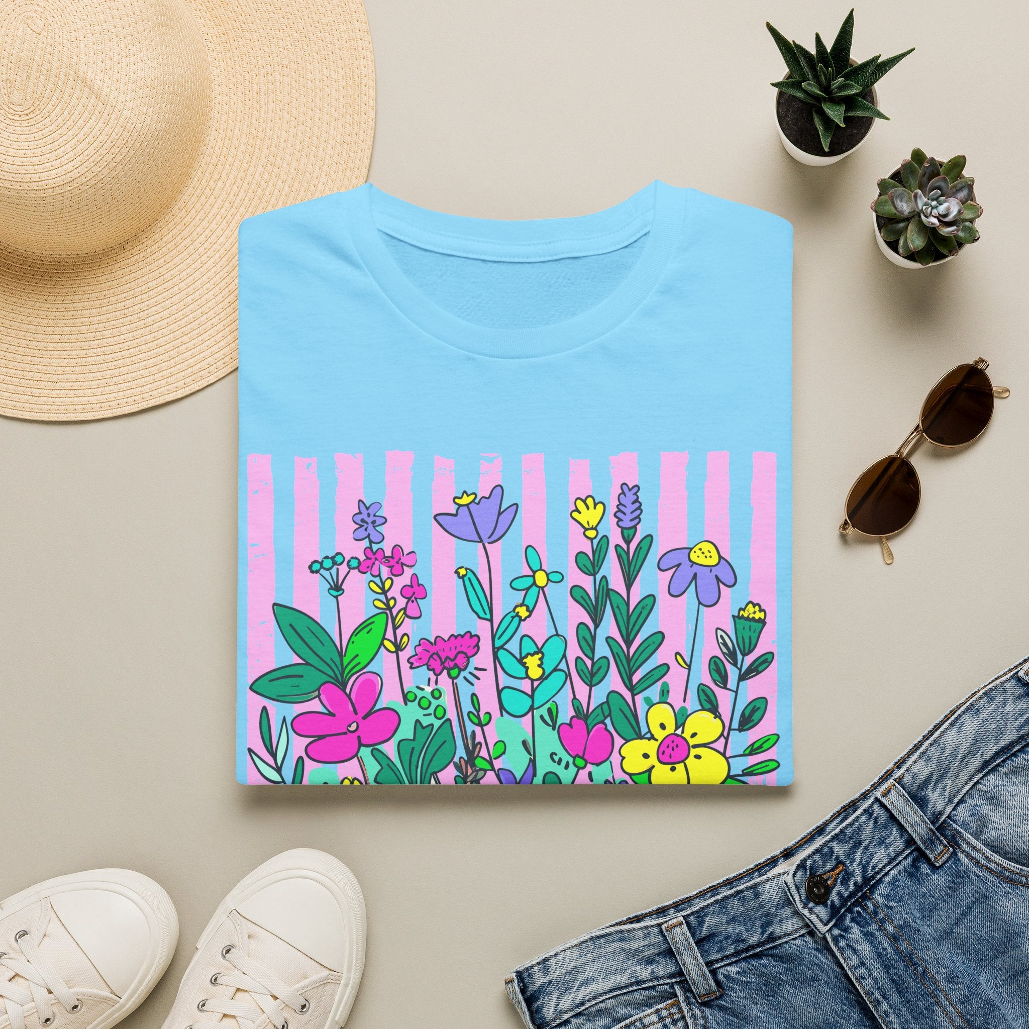 Granny Floral Graphic T-Shirt — Colorful Striped Bouquet Tee