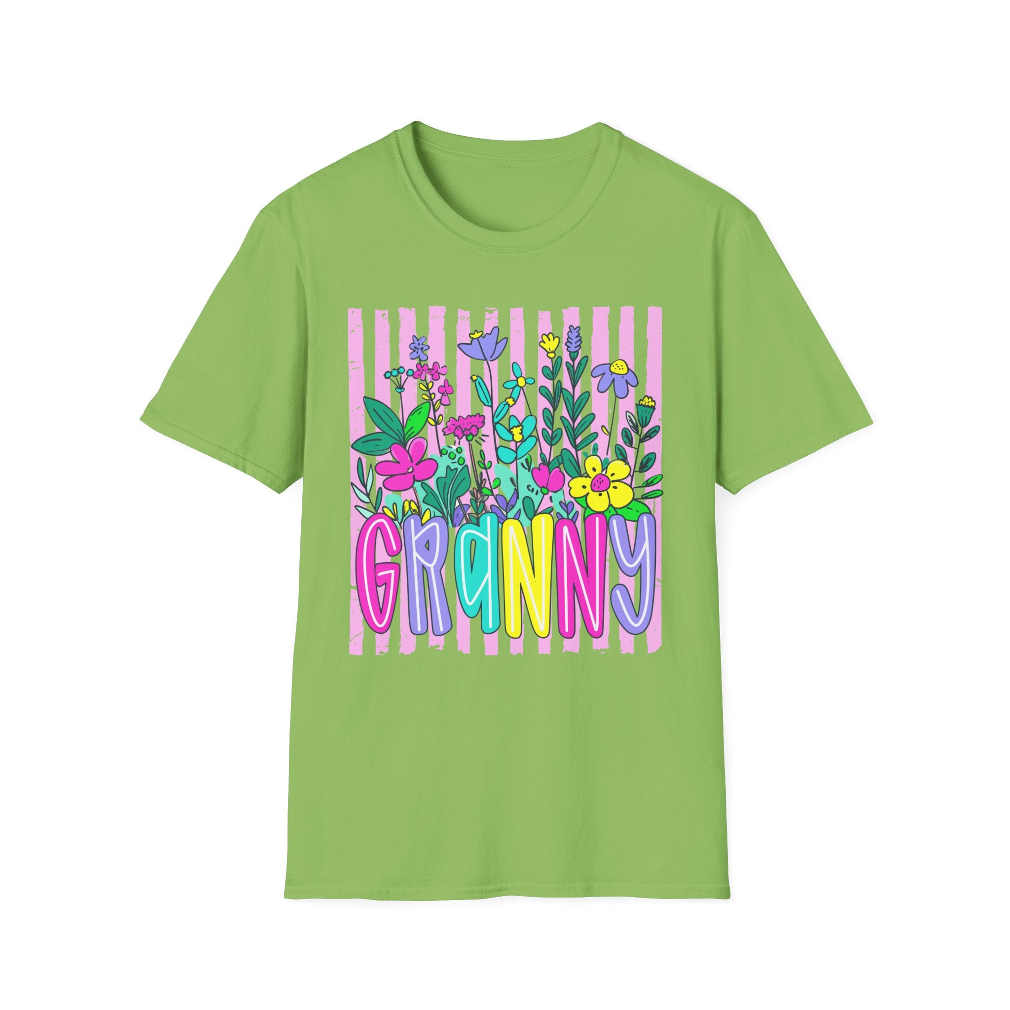 Granny Floral Graphic T-Shirt — Colorful Striped Bouquet Tee