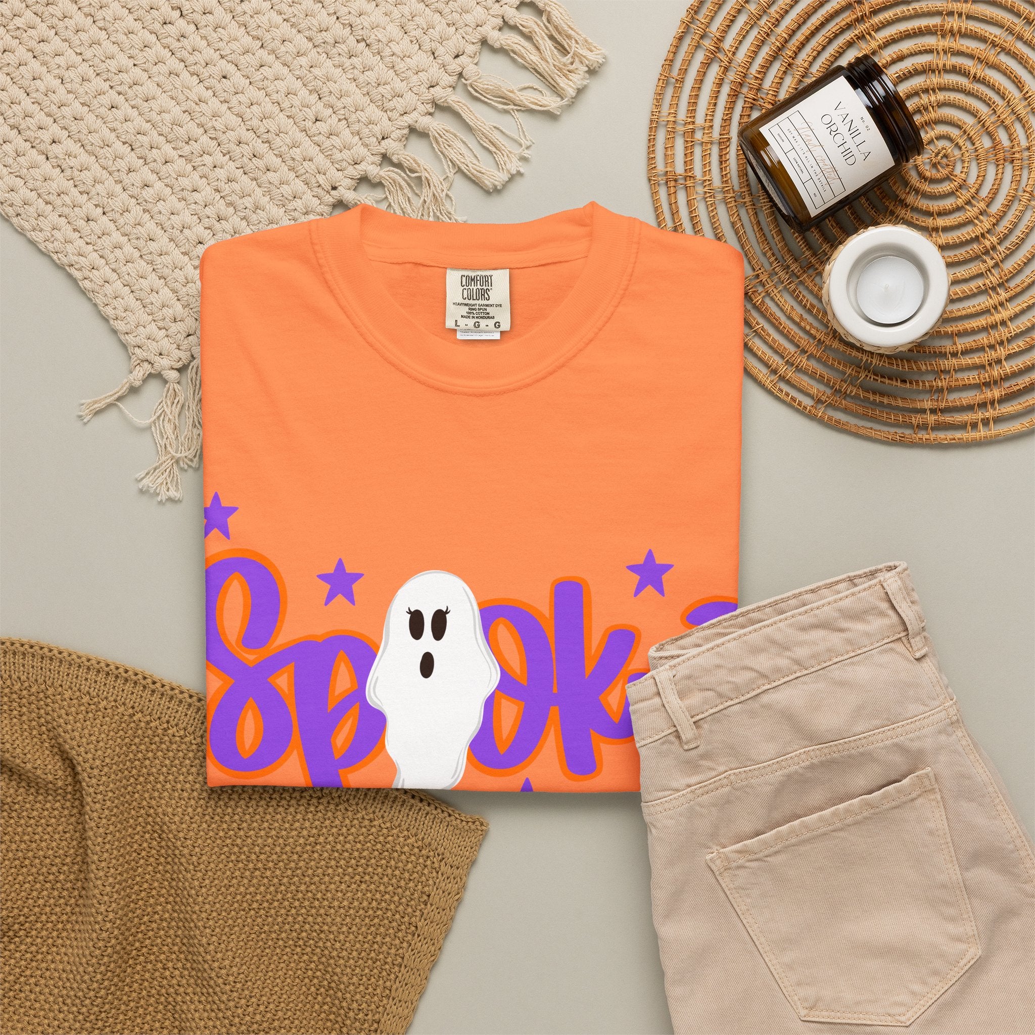 Spooky Ghost Tee — Halloween Orange Graphic T-Shirt
