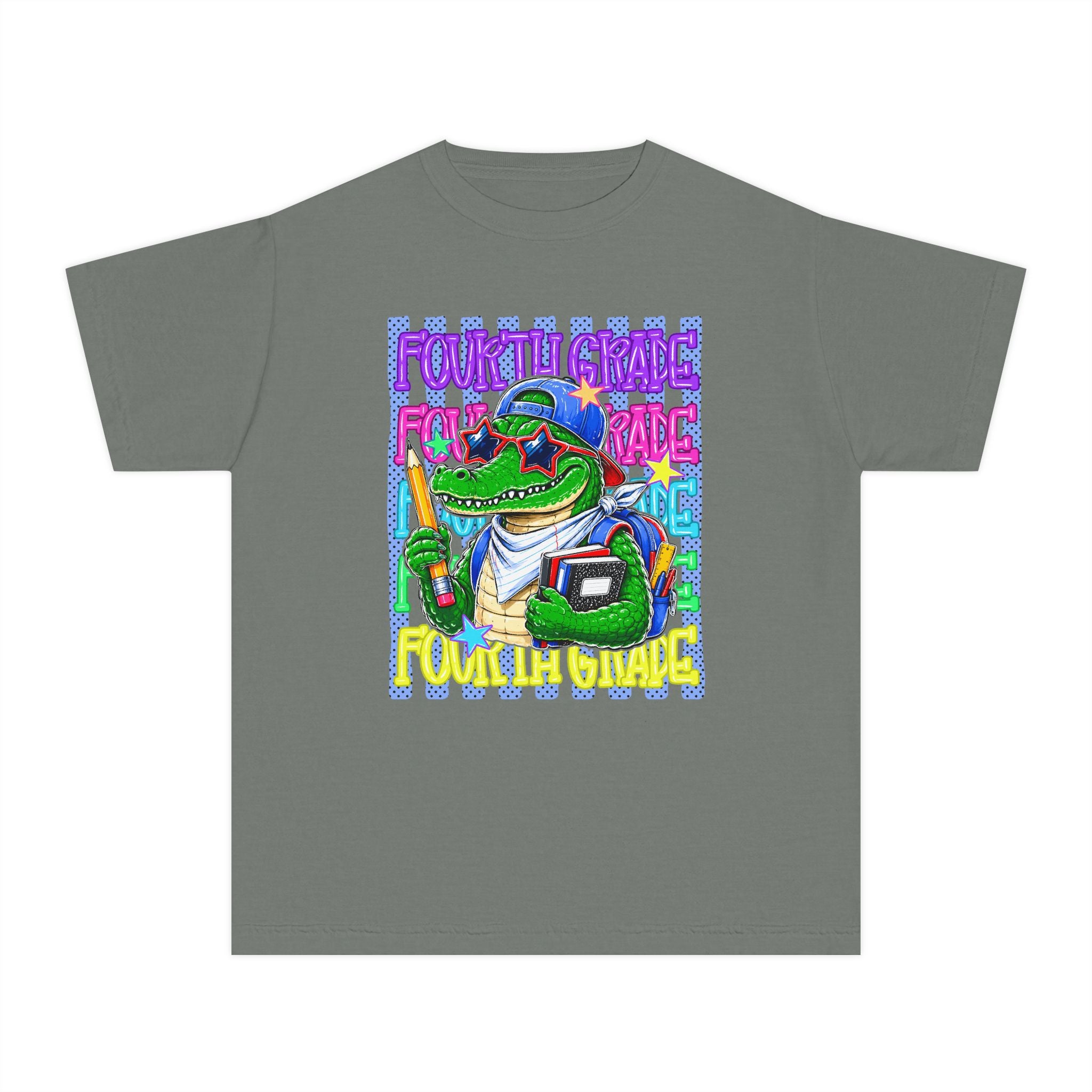 Youth Tee — Colorful ‘Fourth Grade’ Alligator School Graphic