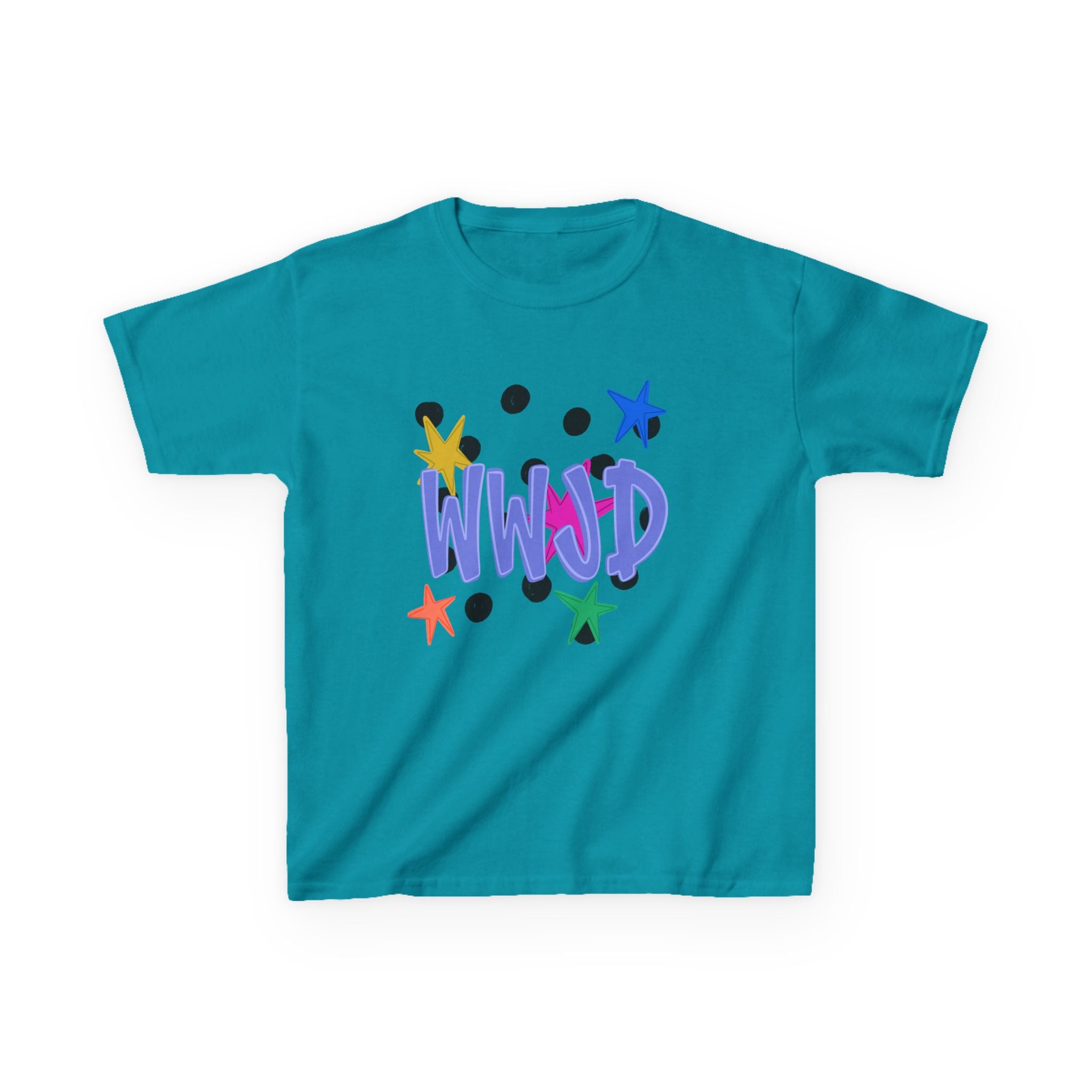 Kids Tee — Colorful "WWJD" Stars Graphic