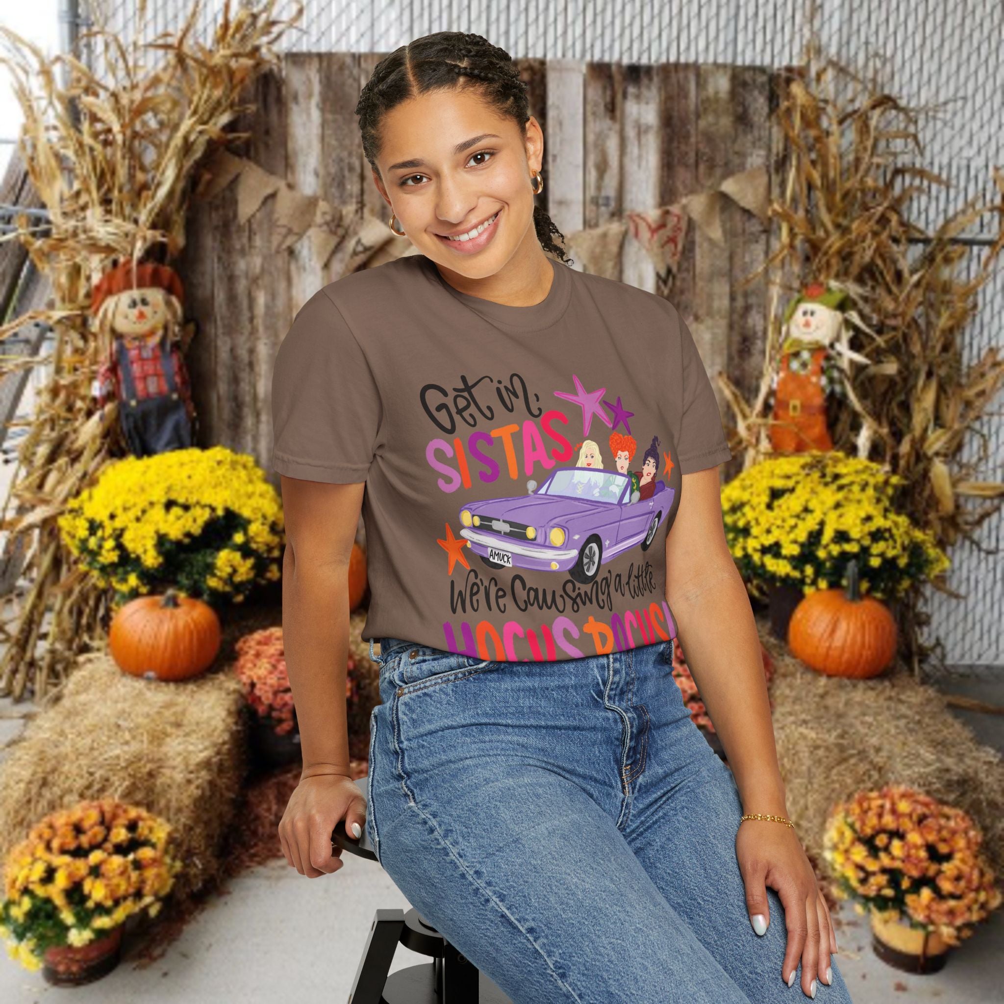 Hocus Pocus Sistas T-Shirt — "Get in Sistas, We're Causing a Little Hocus Pocus" Halloween Tee