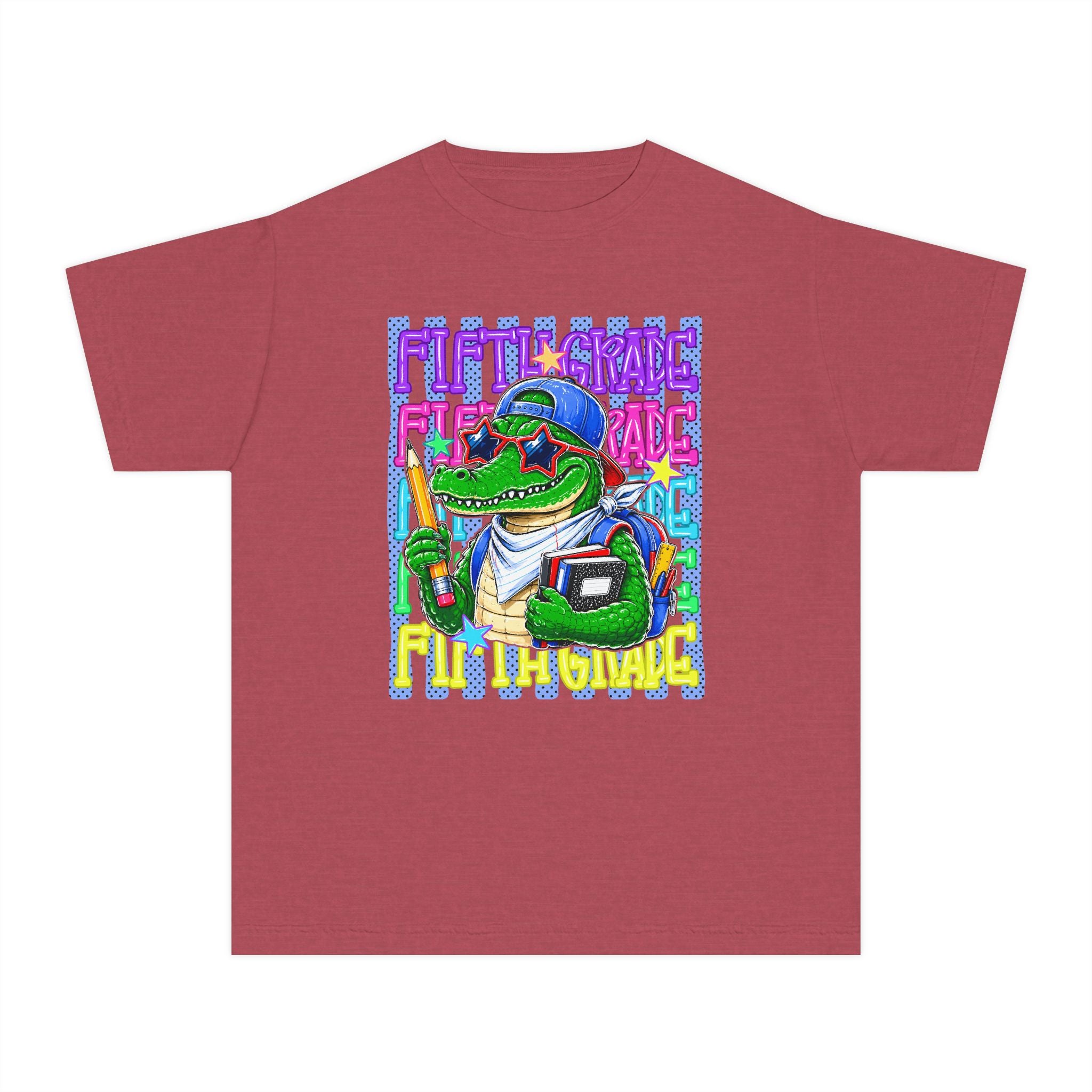 Youth Tee — Colorful Back-to-School Alligator Graphic "Fifth Grade"