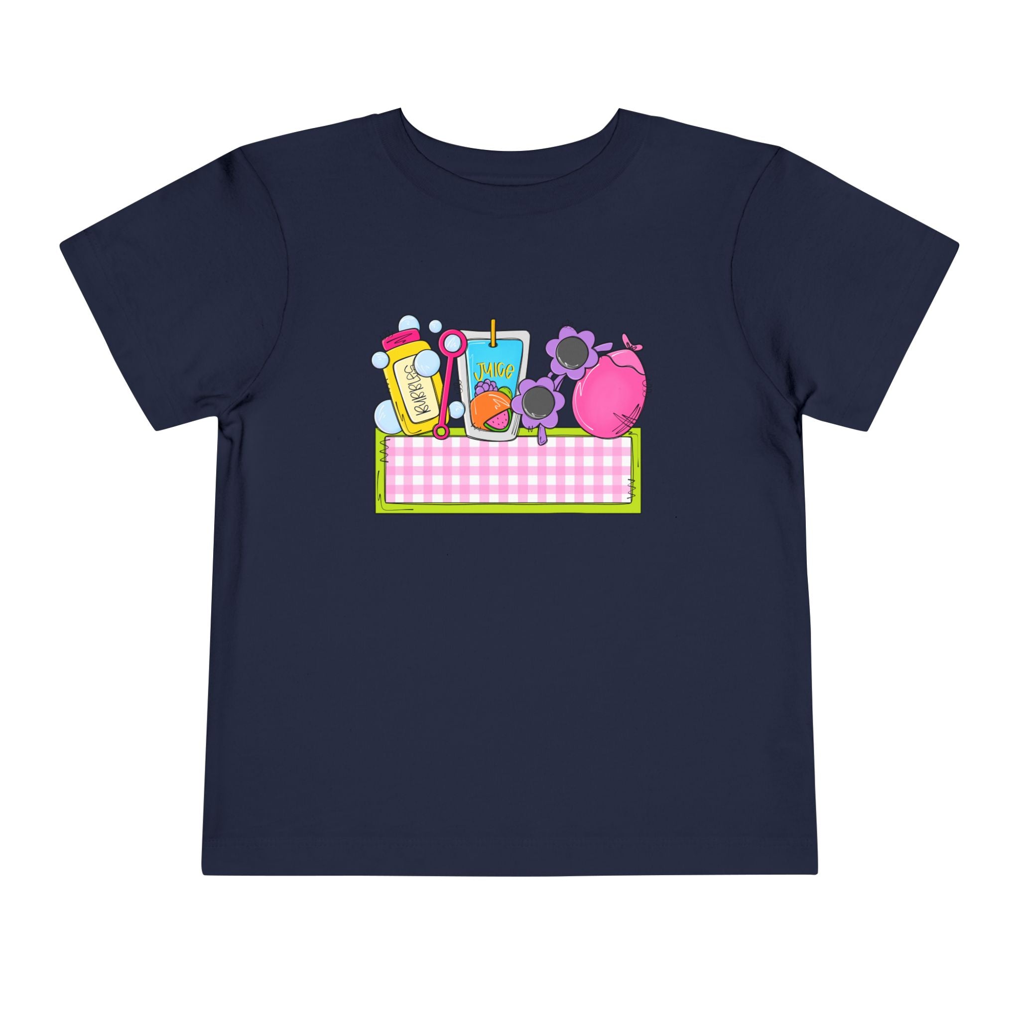 Toddler Tee — Pink Pig & Snacks Name-Plate Graphic