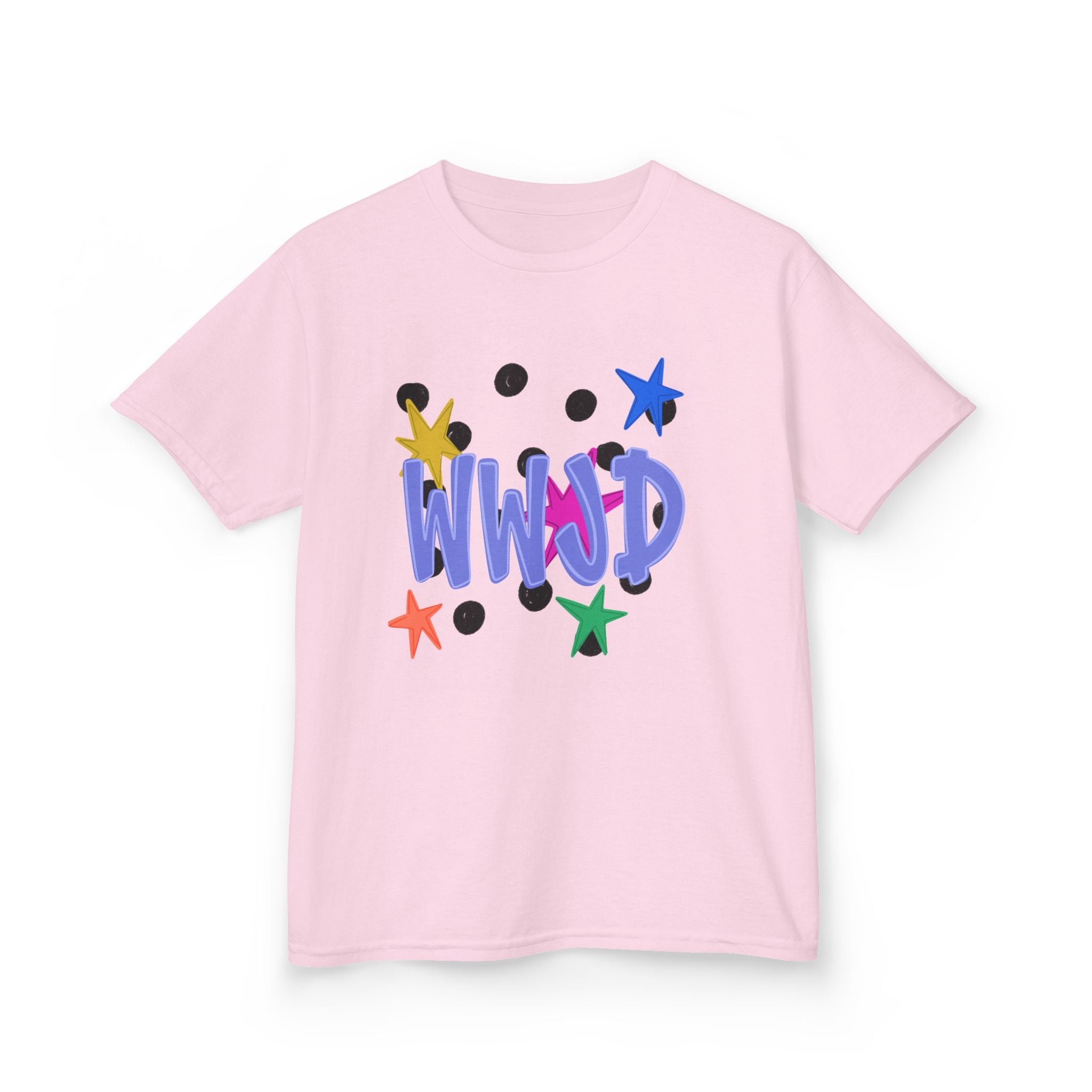 Kids Tee — Colorful "WWJD" Stars Graphic