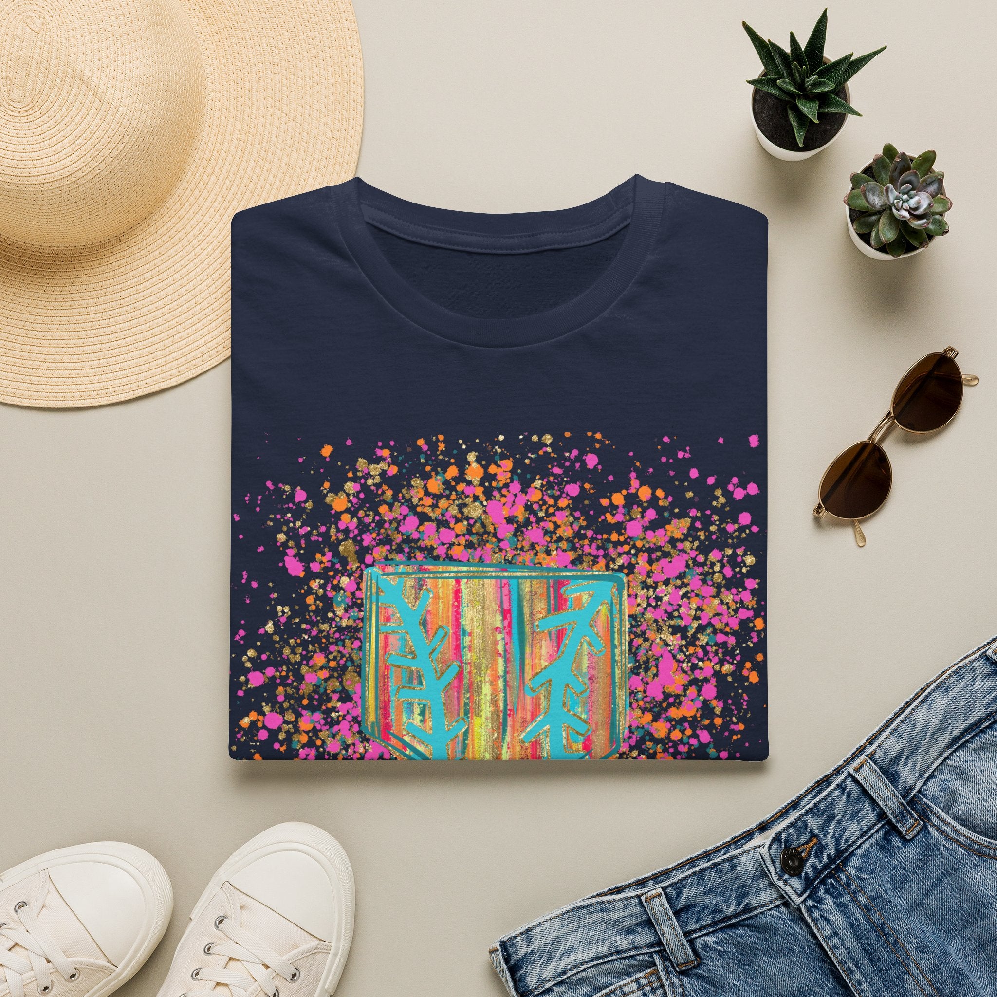 Colorful Floral Shield T-Shirt — Boho Painted Crest Graphic Tee