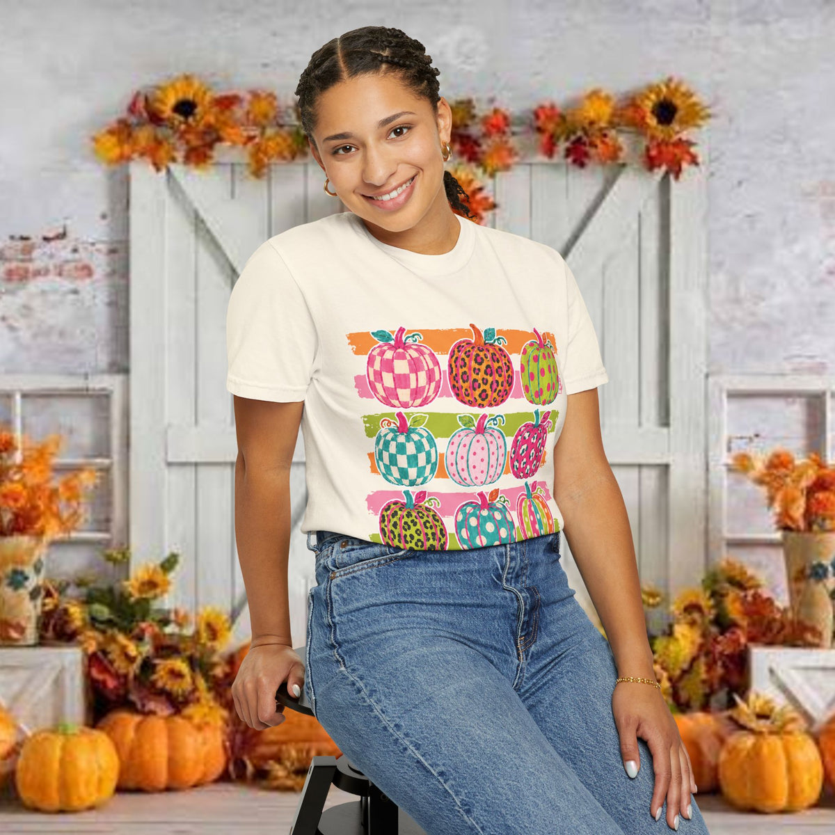 Striped Preppy Neon Fall Pumpkin Bow