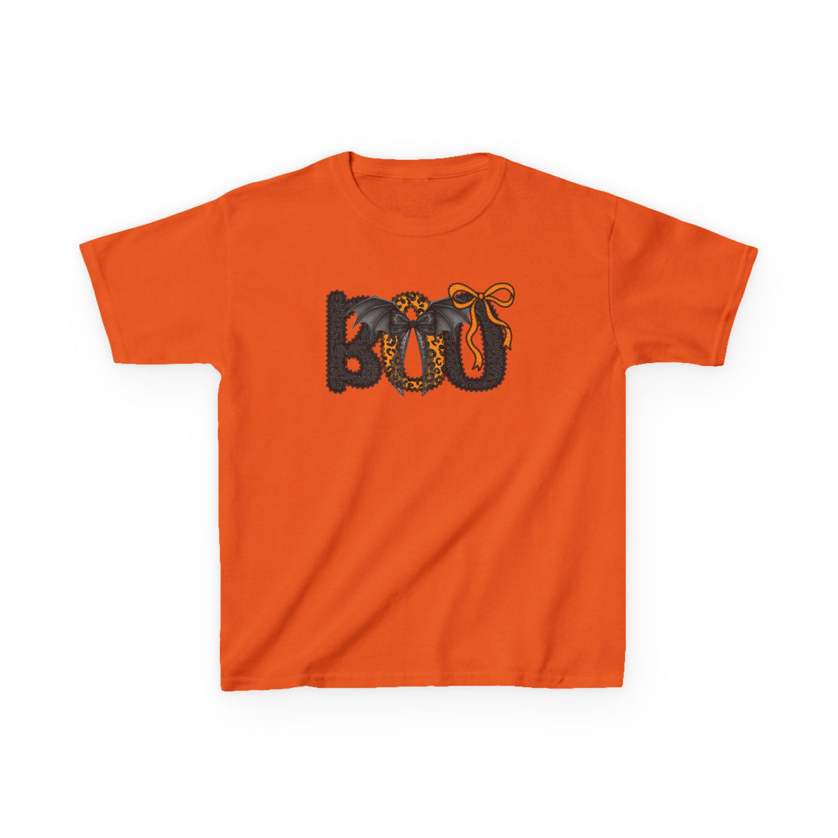 Kids Halloween "BOO" Tee — Playful Pumpkin & Leopard Print Costume Shirt