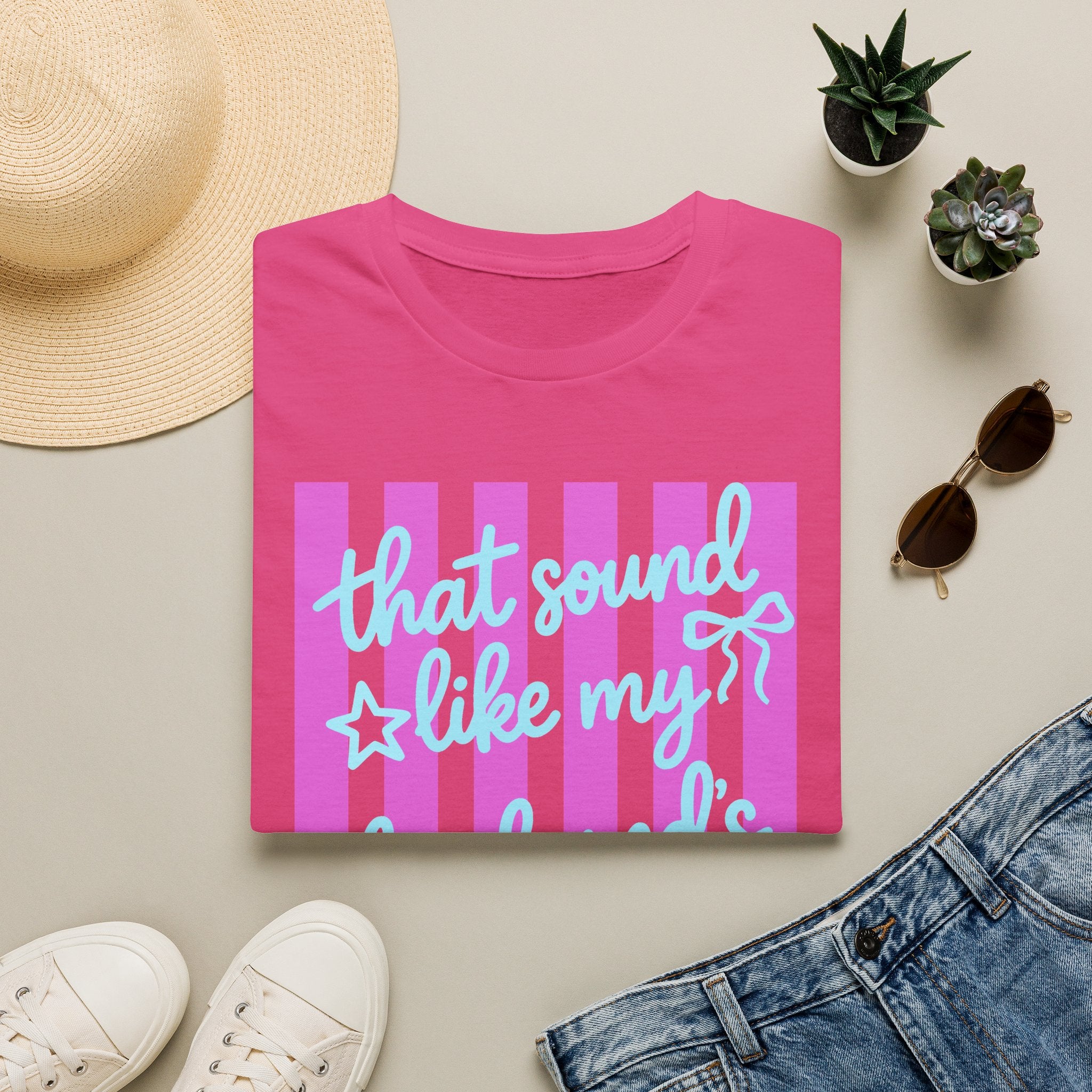 "That Sound Like My Husband's Freedom" Pink Stripe Graphic Tee