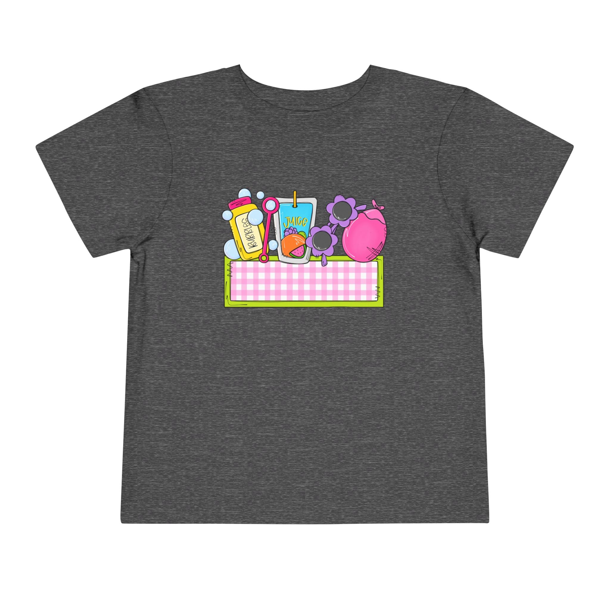 Toddler Tee — Pink Pig & Snacks Name-Plate Graphic