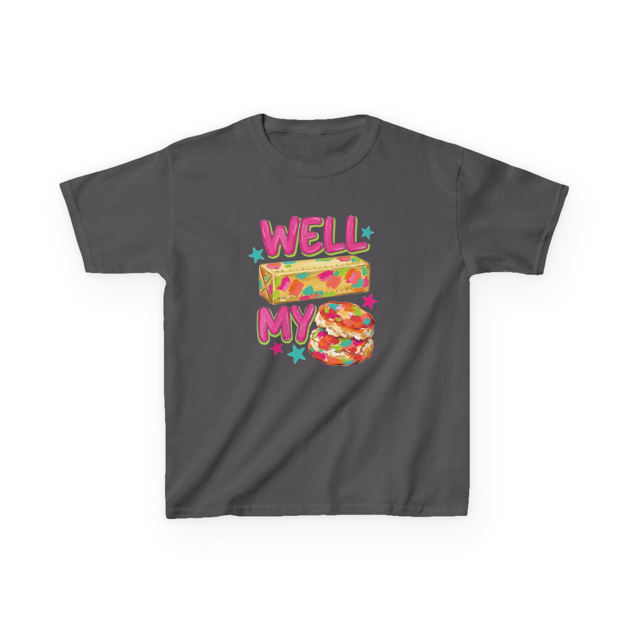 Kids Tee — "Well Butter My Biscuit" Colorful Graphic