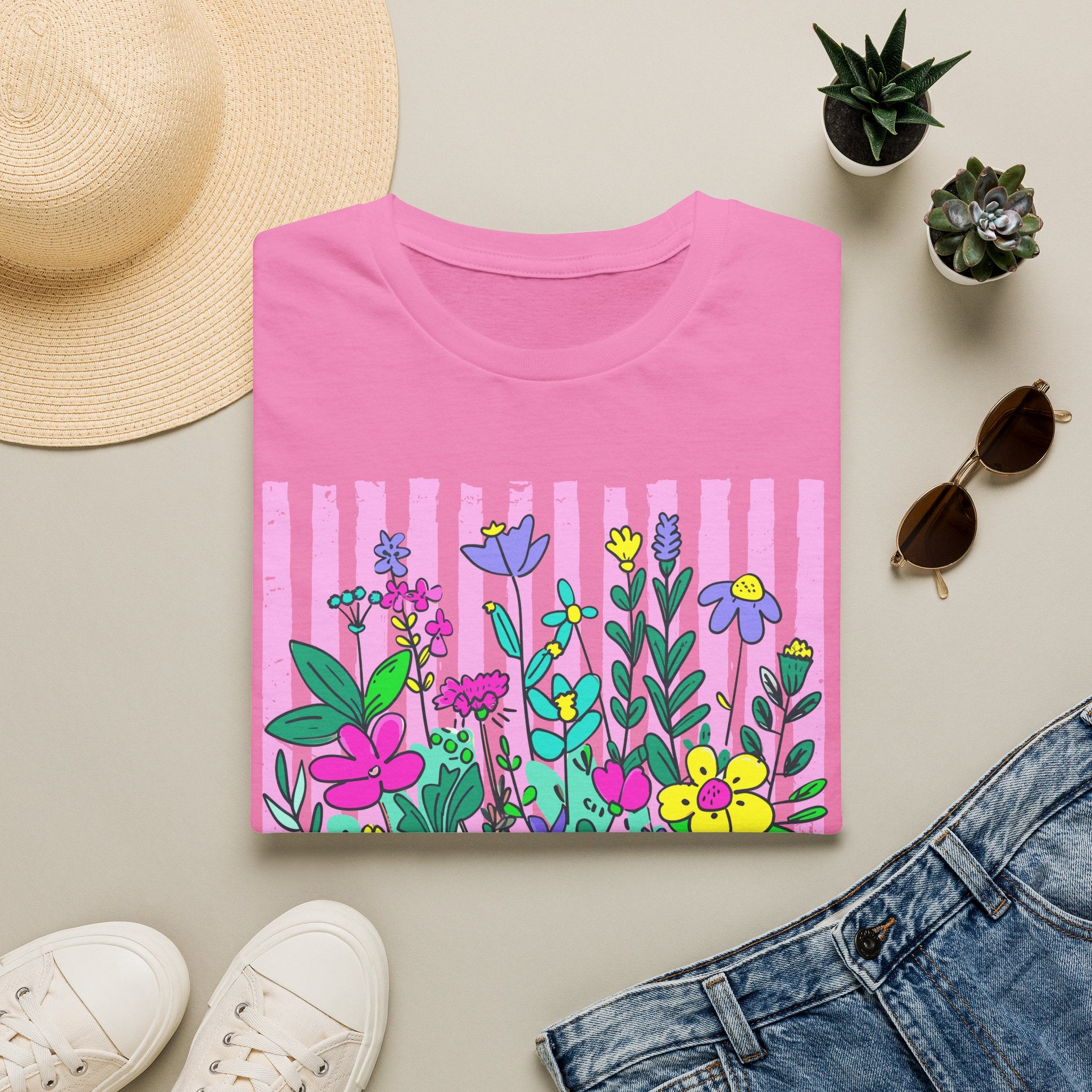 Granny Floral Graphic T-Shirt — Colorful Striped Bouquet Tee
