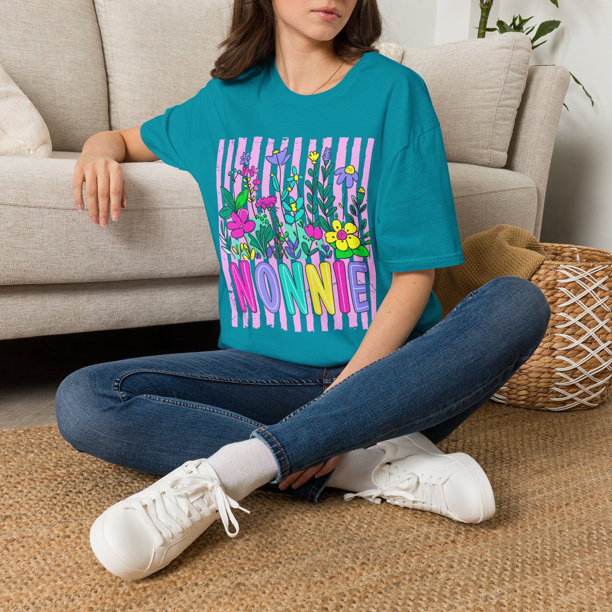 Grandma 'NONNIE' Floral T-Shirt — Colorful Garden Gift for Grandmother