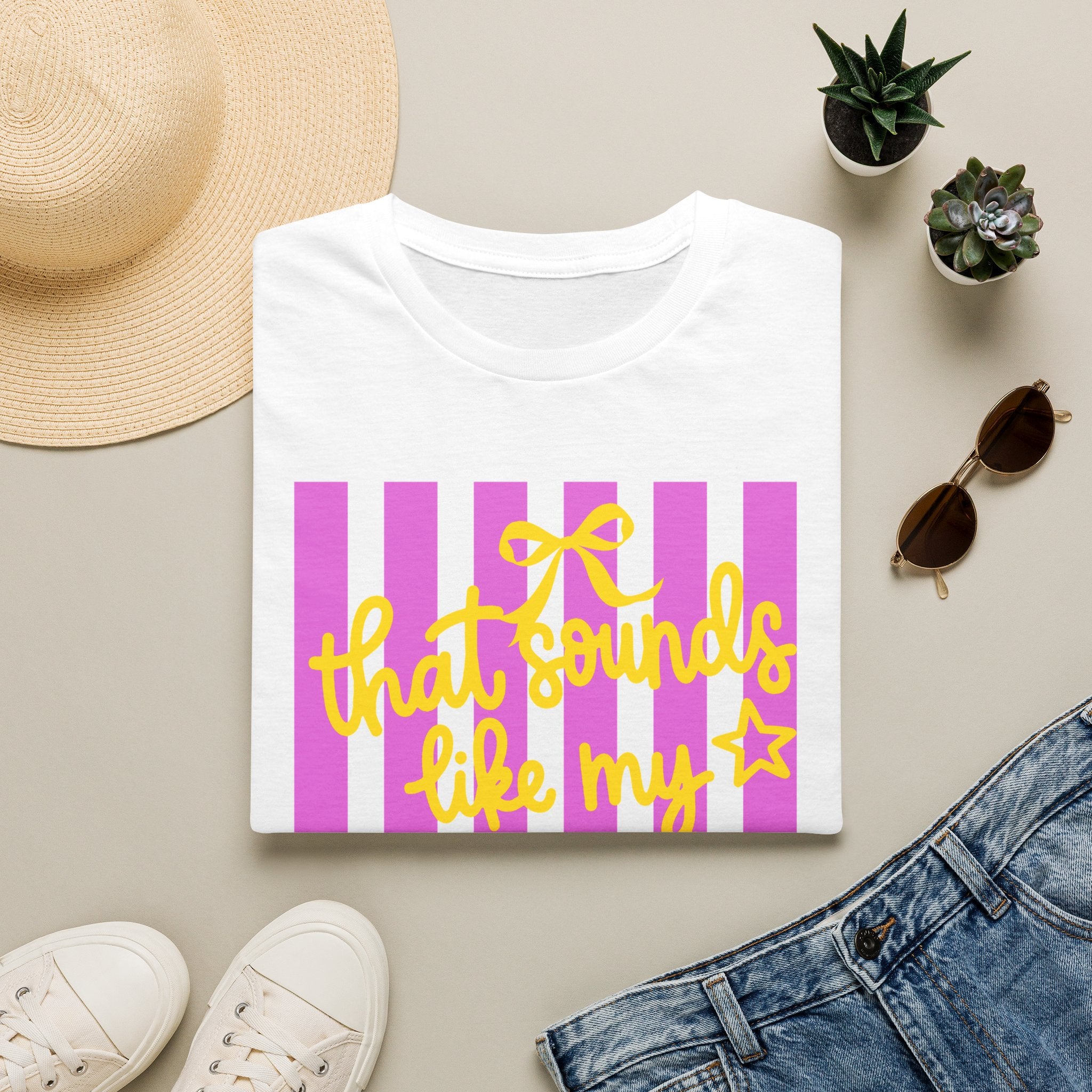 “That Sounds Like My Husband’s Ex-Girlfriend” Pink Stripe Graphic Tee