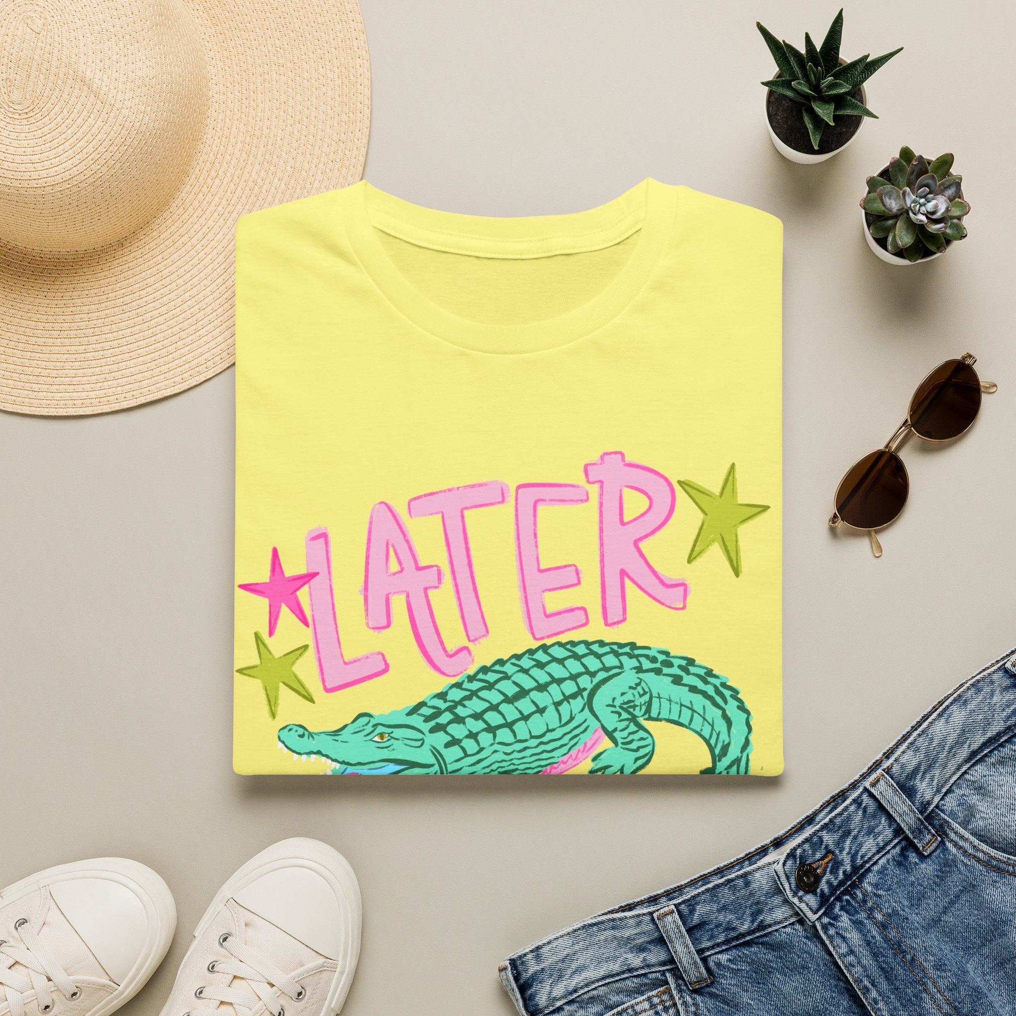 Later Croc Graphic T-Shirt — Retro Pastel Alligator Tee