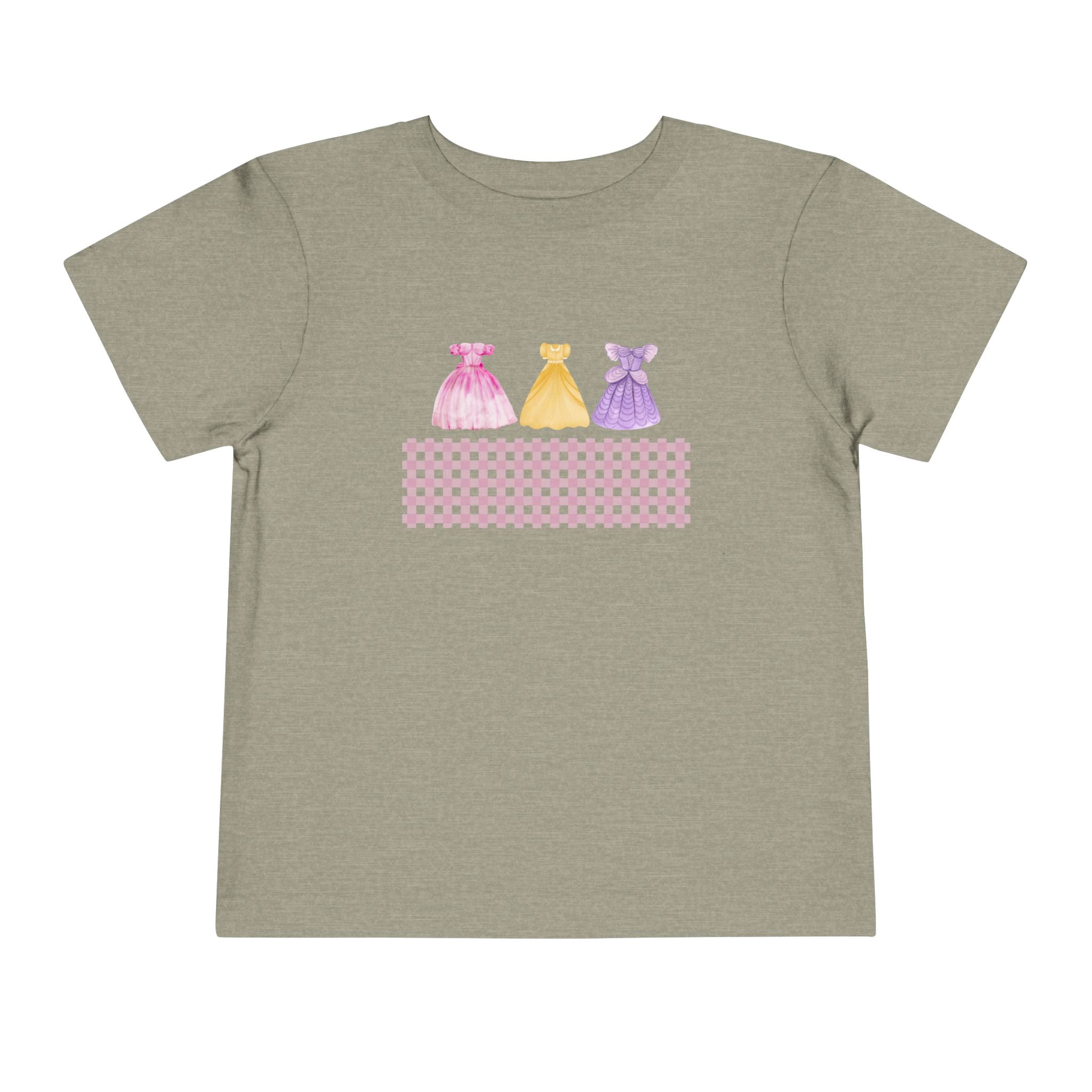 Toddler Tee — Pastel Princess Dresses Graphic (Pink Gingham)