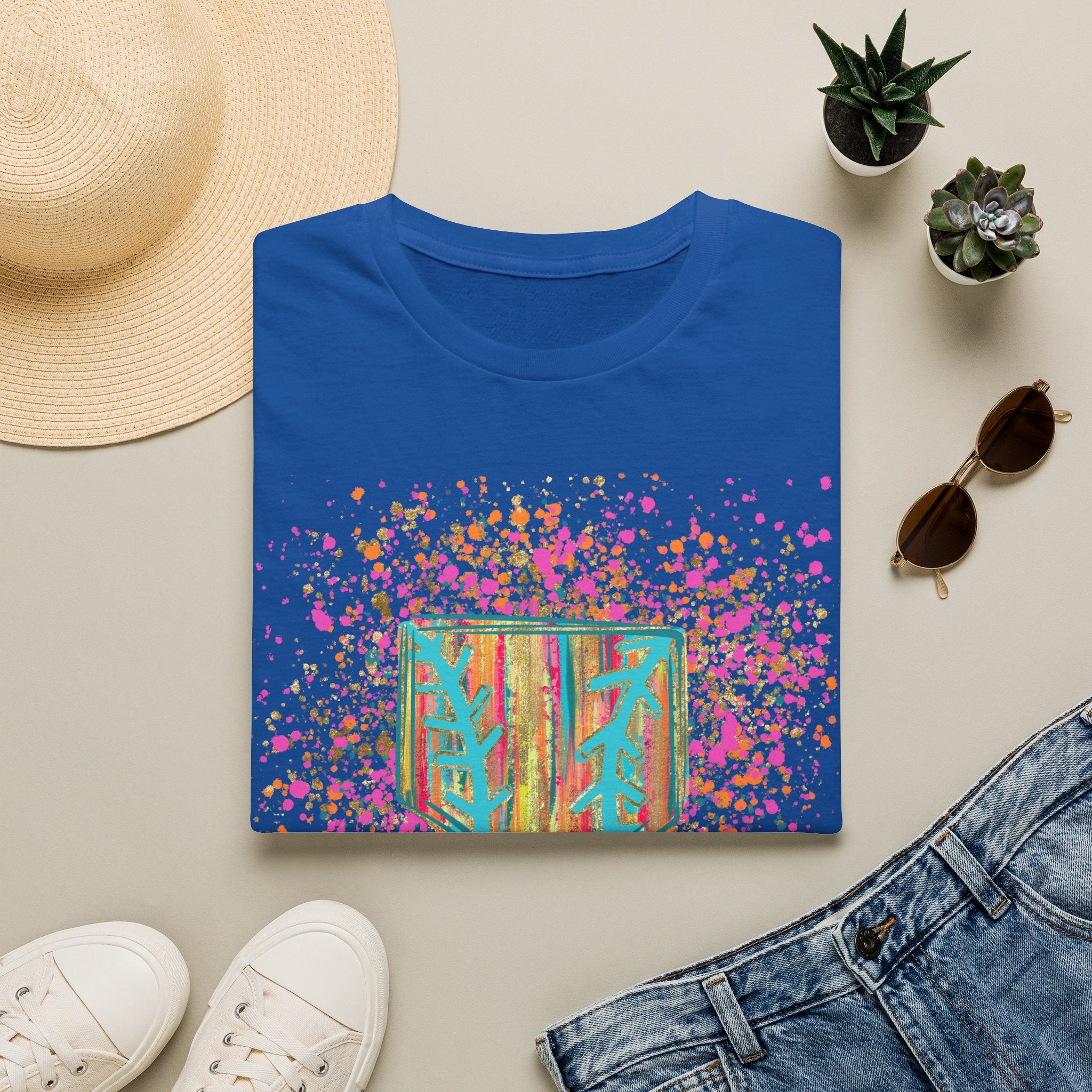 Colorful Floral Shield T-Shirt — Boho Painted Crest Graphic Tee