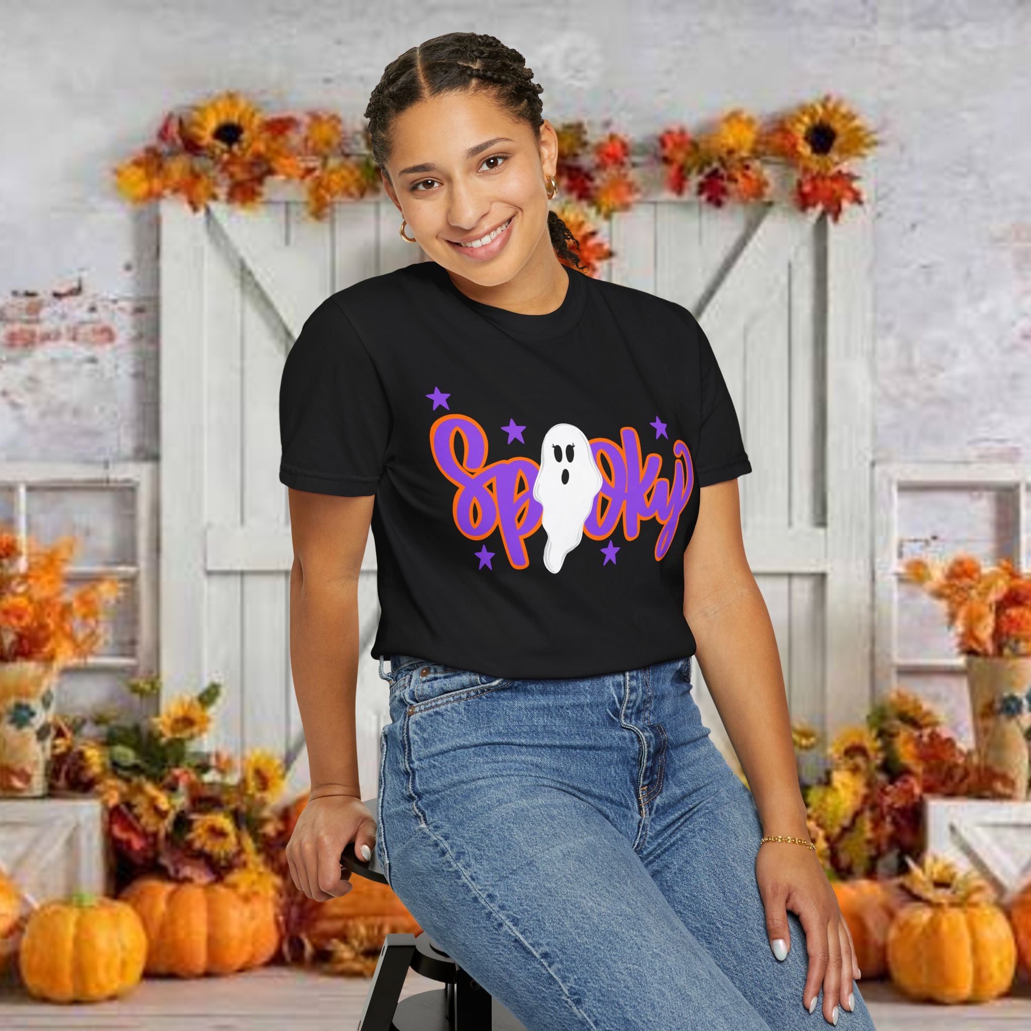 Spooky Ghost Tee — Halloween Orange Graphic T-Shirt