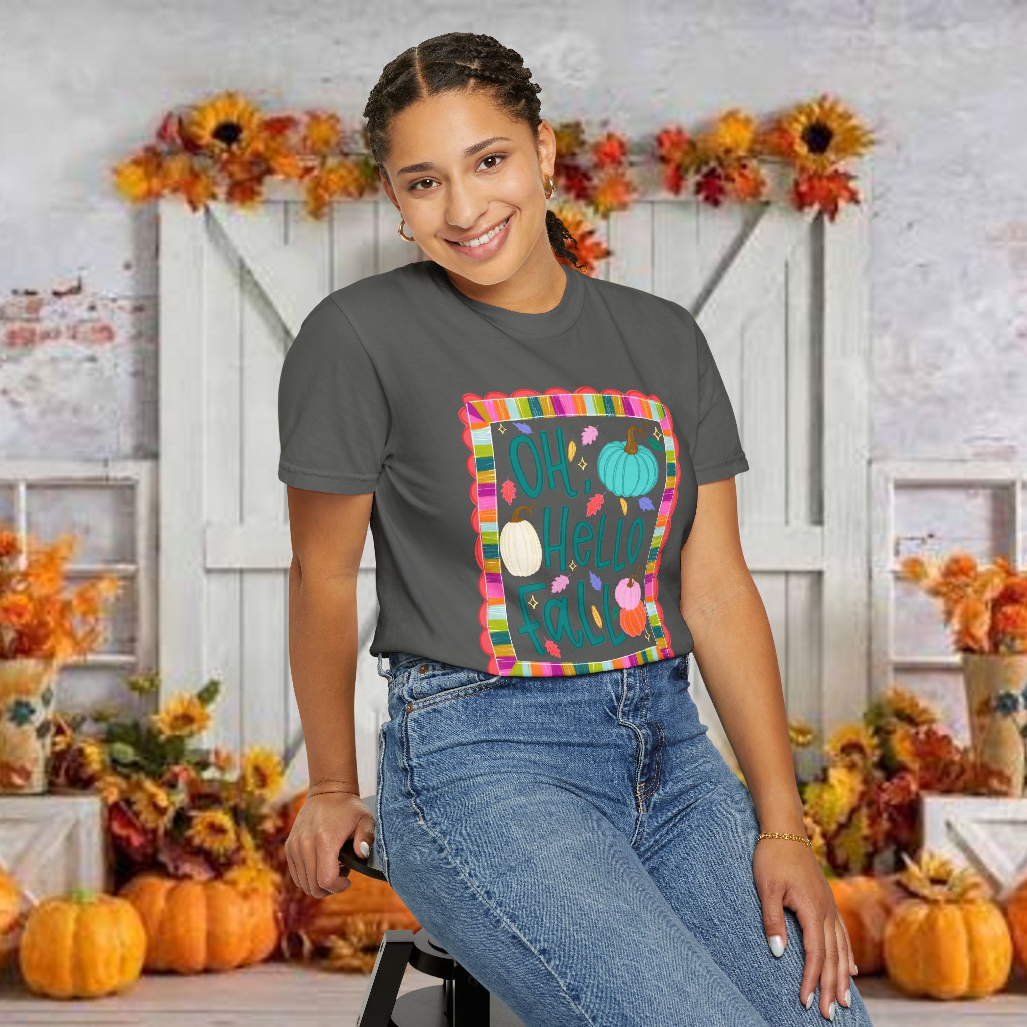 Oh, Hello Fall T-Shirt — Colorful Pumpkin Autumn Tee