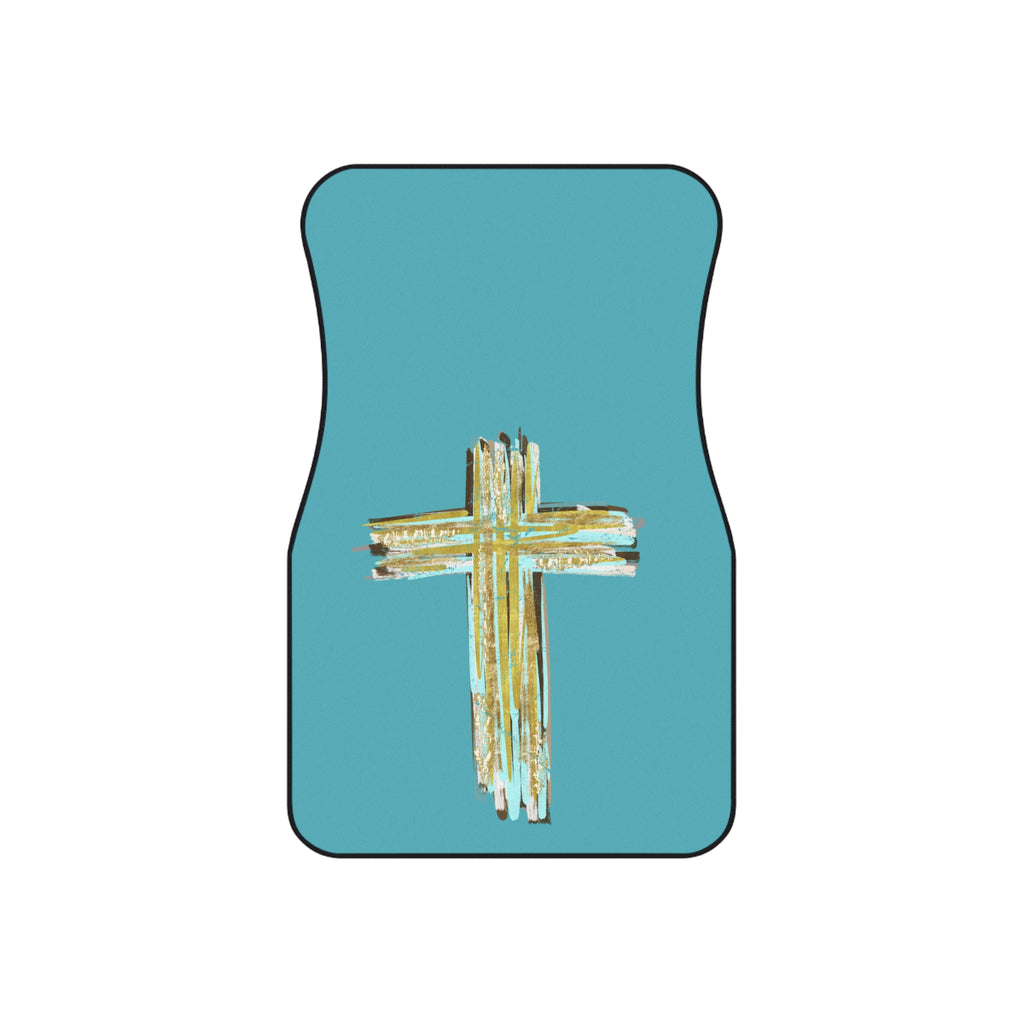 Religious Car Mats (Set of 4) — Teal Cross Non‑Slip Floor Mats