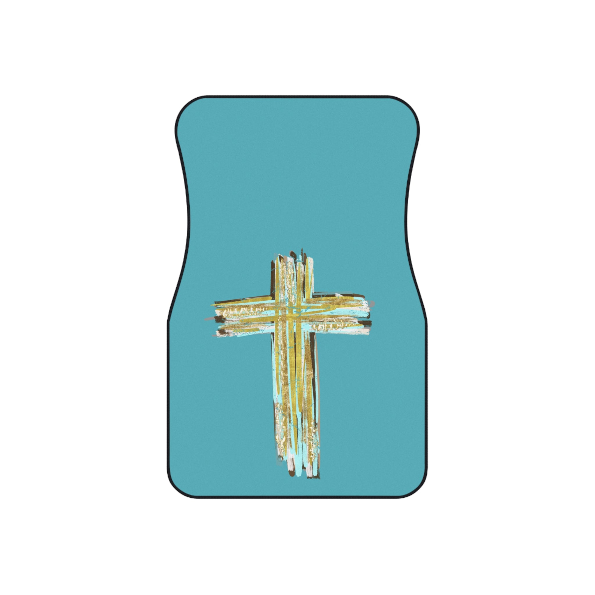 Religious Car Mats (Set of 4) — Teal Cross Non‑Slip Floor Mats