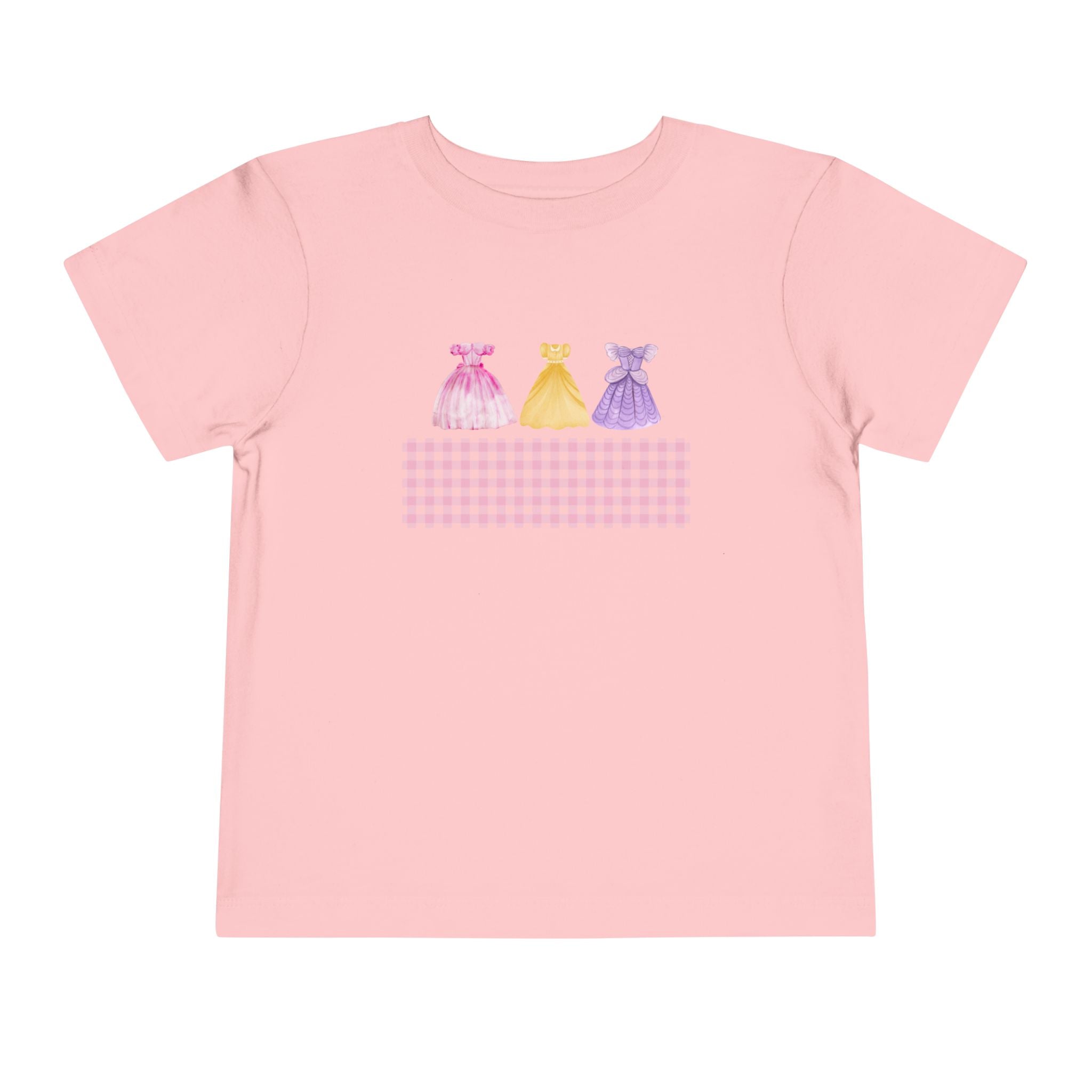 Toddler Tee — Pastel Princess Dresses Graphic (Pink Gingham)