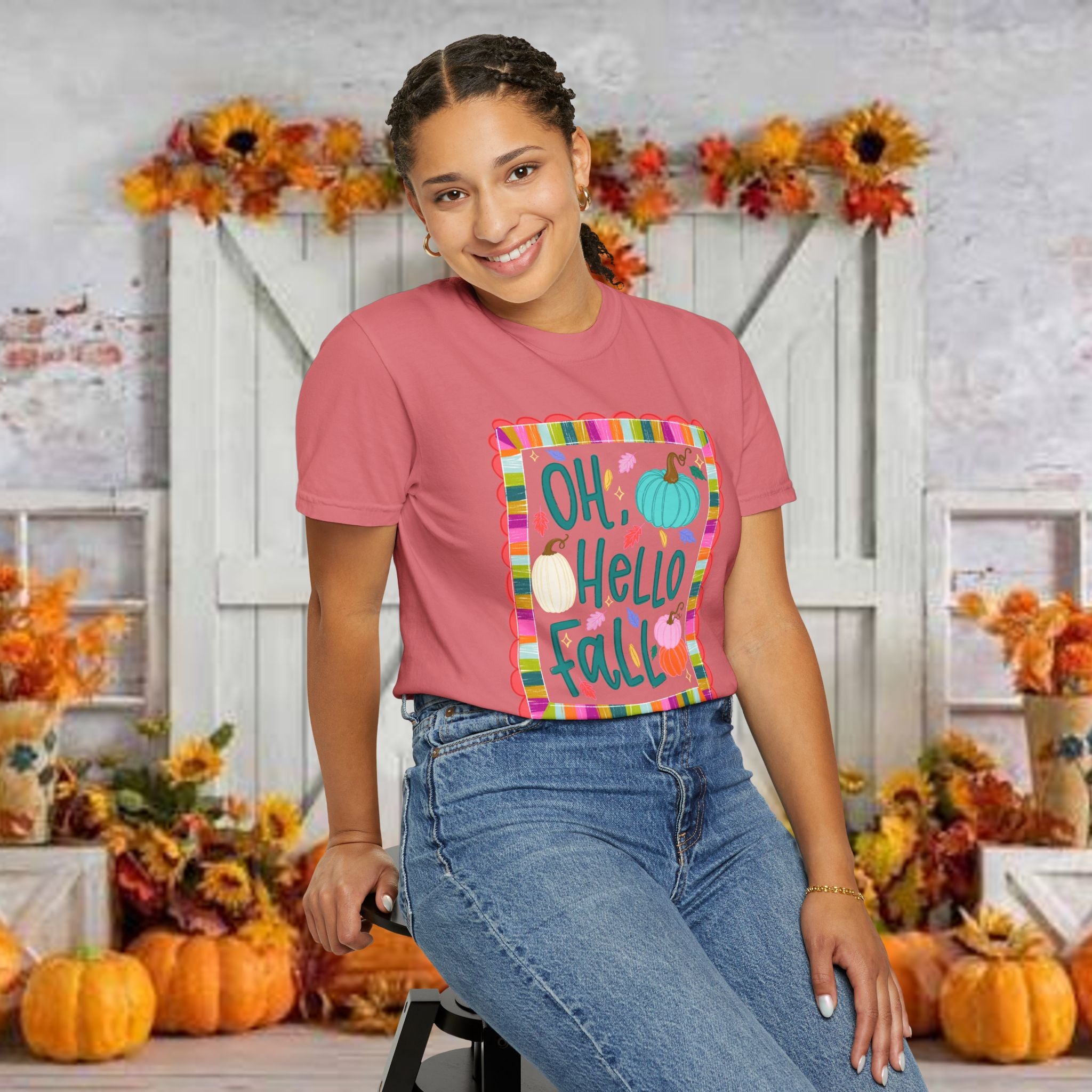 Oh, Hello Fall T-Shirt — Colorful Pumpkin Autumn Tee